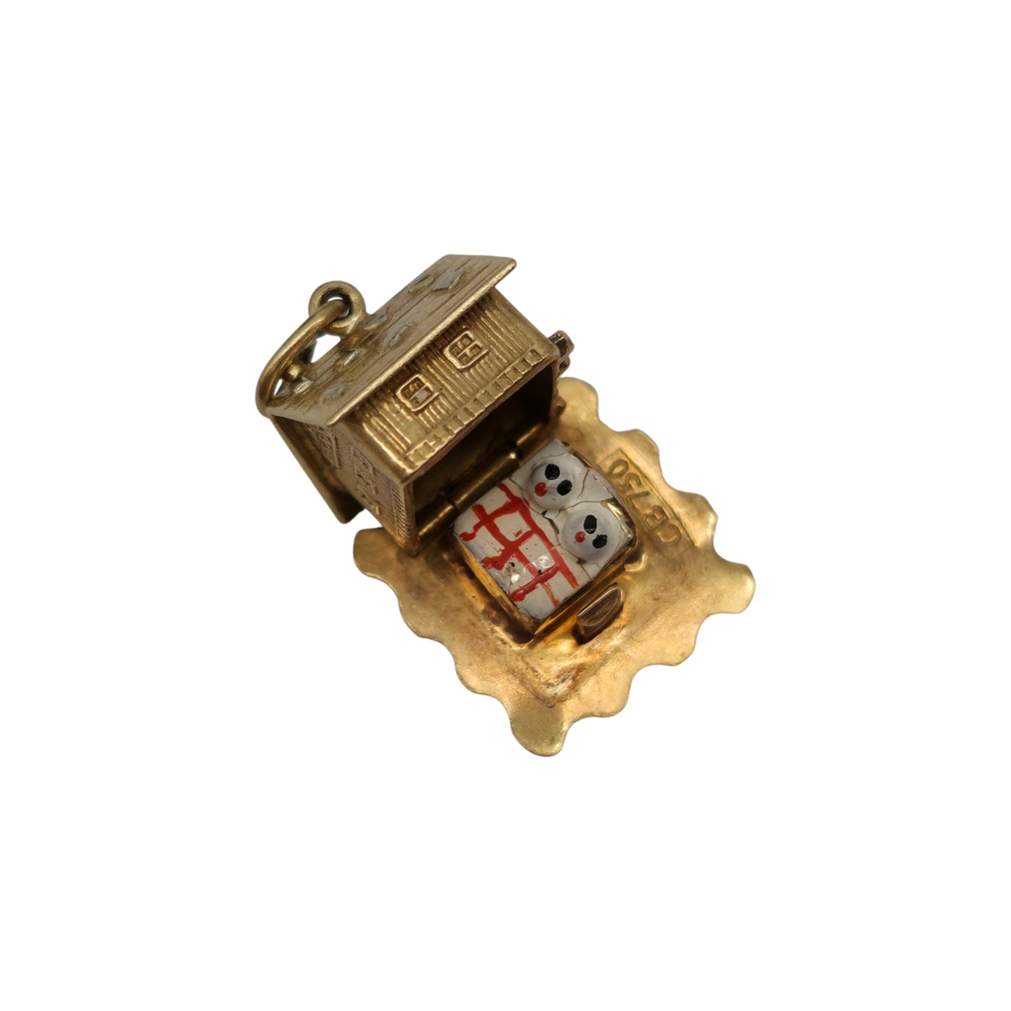 18ct 750 Yellow Gold & Enamel Chalet Opening Charm L 1.2 cm 3.1 g.