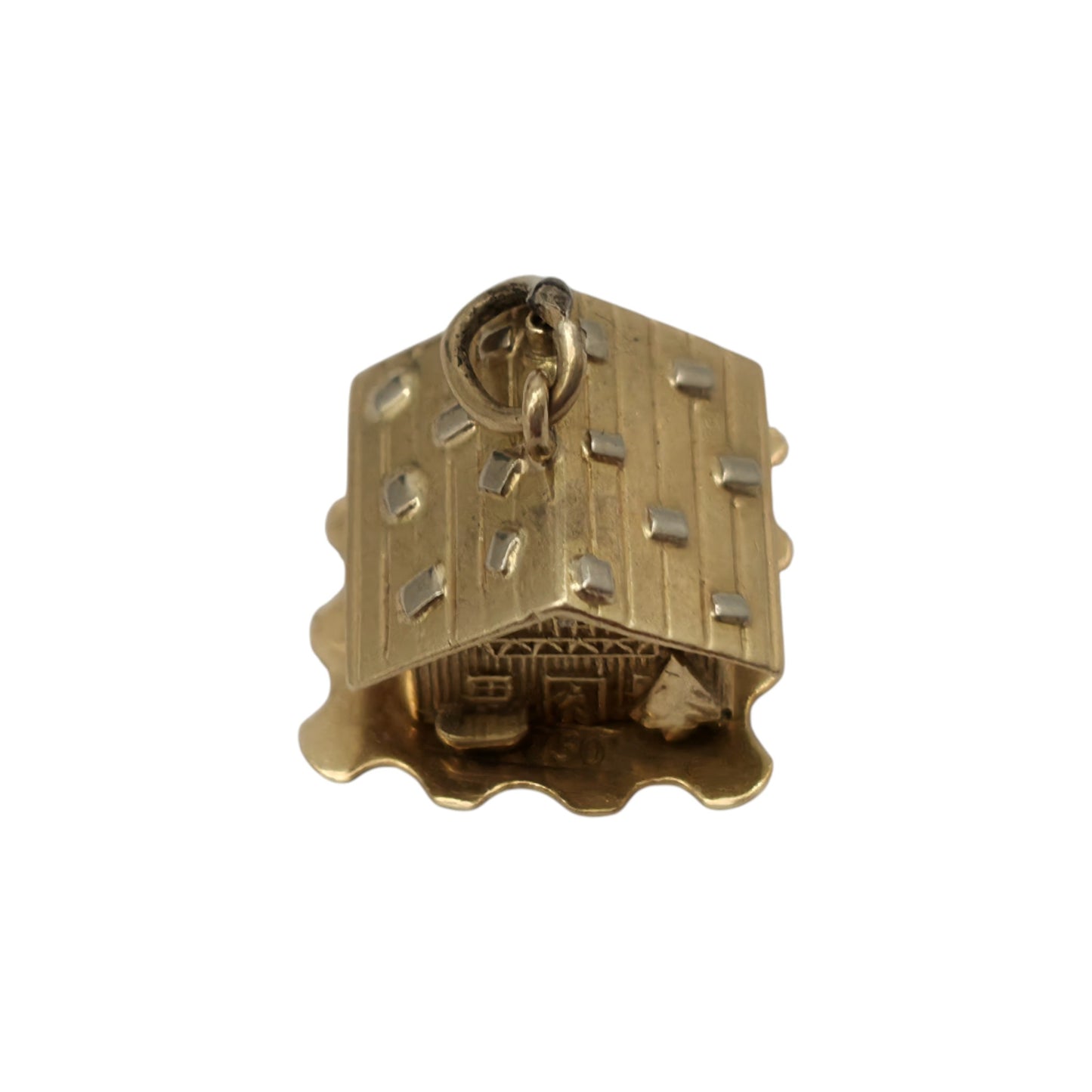 18ct 750 Yellow Gold & Enamel Chalet Opening Charm L 1.2 cm 3.1 g.