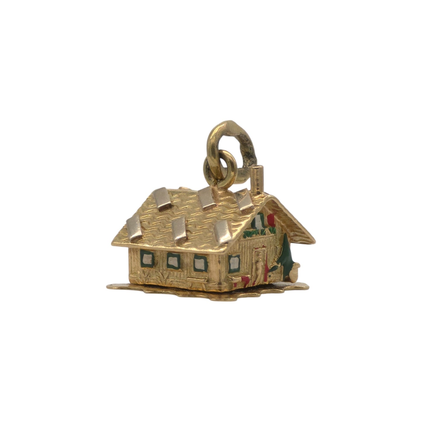 Heavy 18ct 750 Yellow Gold & Enamel Christmas Chalet Opening Charm L 1.3 cm 5.6 g.