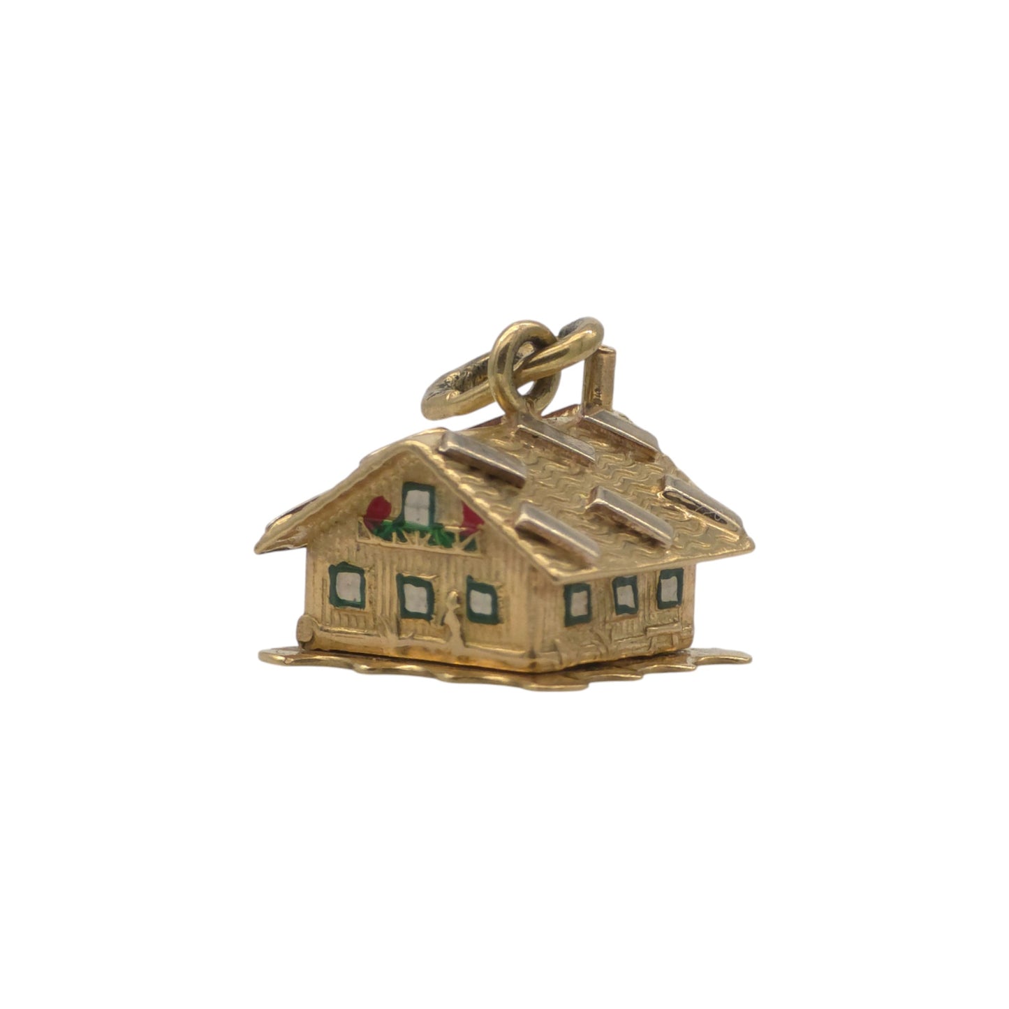 Heavy 18ct 750 Yellow Gold & Enamel Christmas Chalet Opening Charm L 1.3 cm 5.6 g.