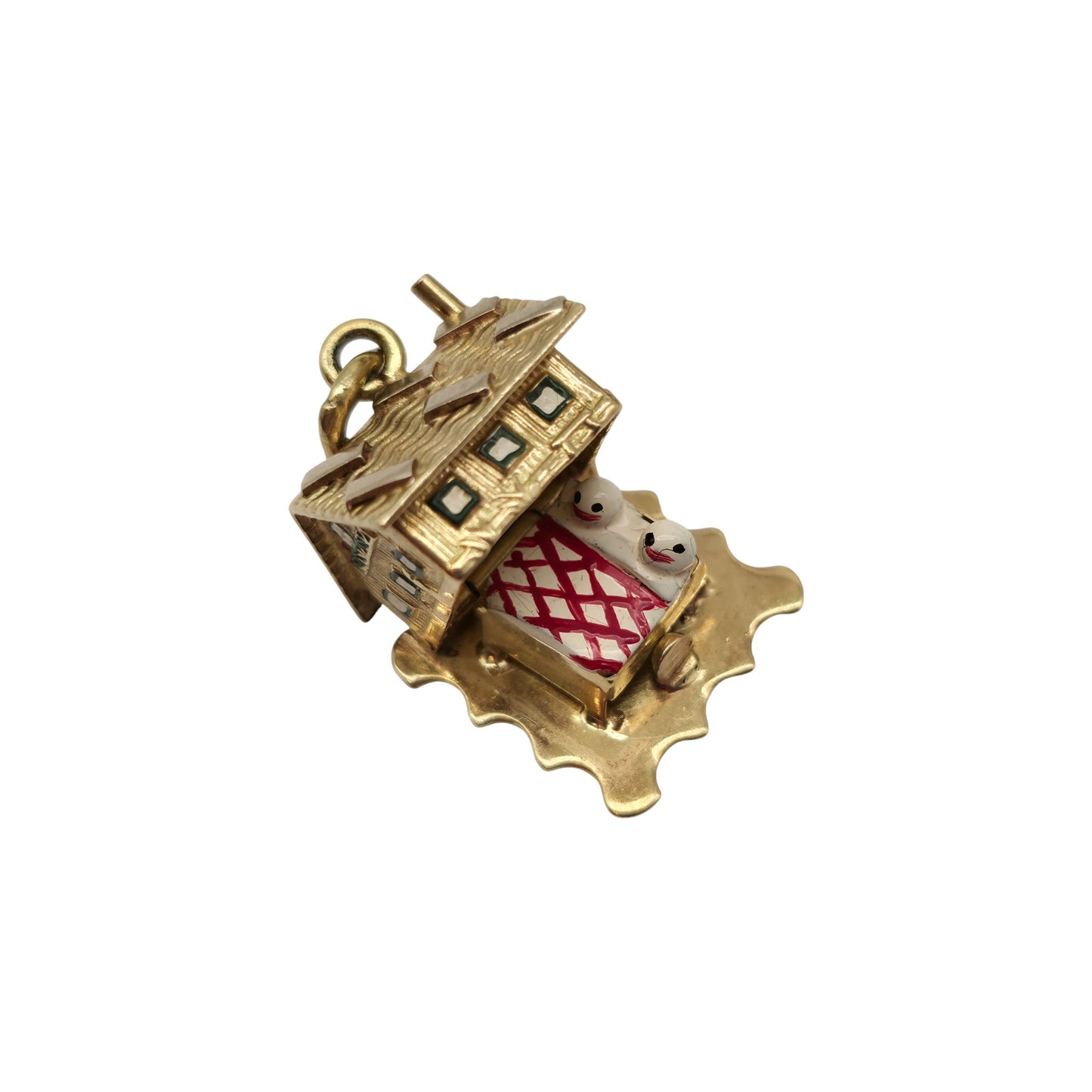 Heavy 18ct 750 Yellow Gold & Enamel Christmas Chalet Opening Charm L 1.3 cm 5.6 g.
