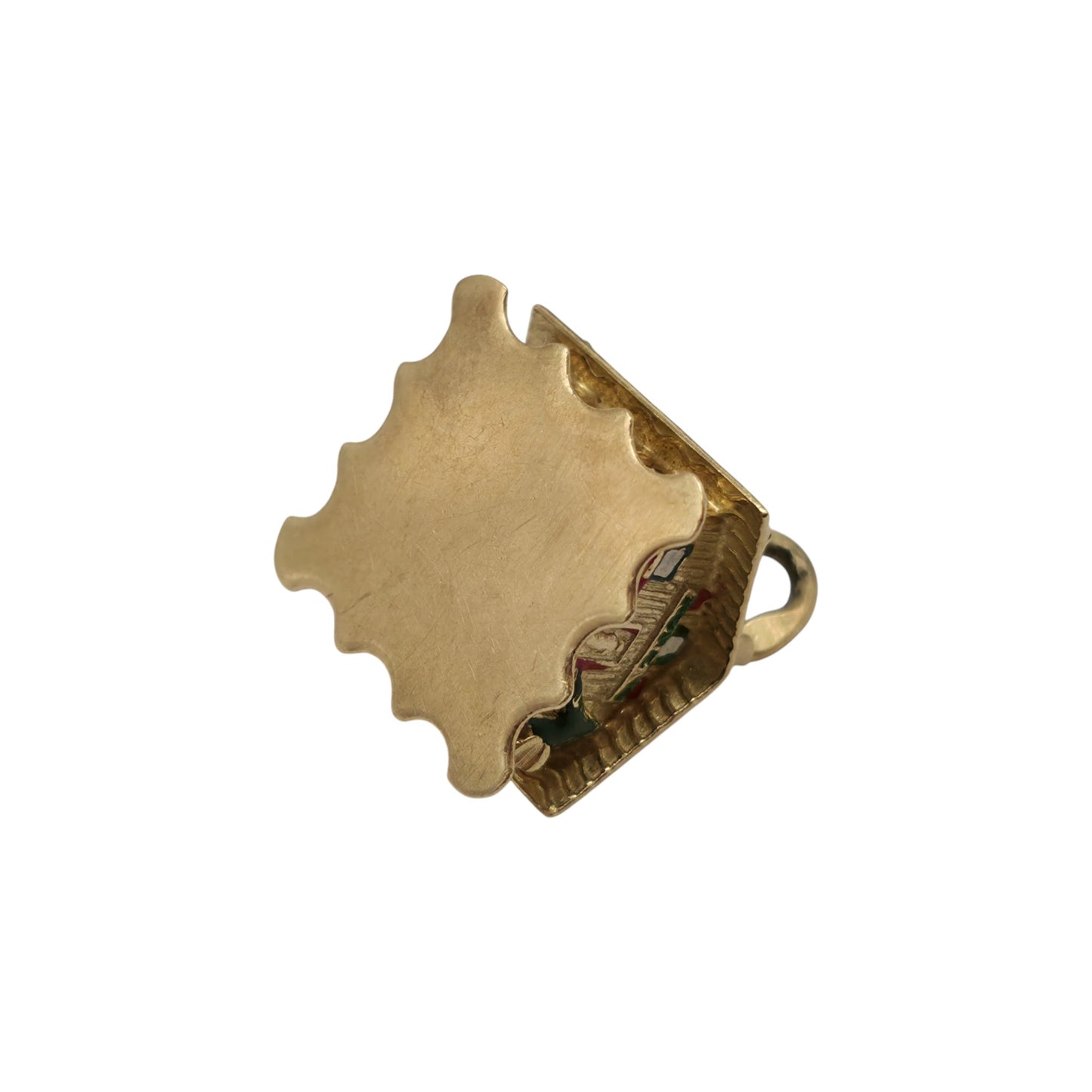 Heavy 18ct 750 Yellow Gold & Enamel Christmas Chalet Opening Charm L 1.3 cm 5.6 g.