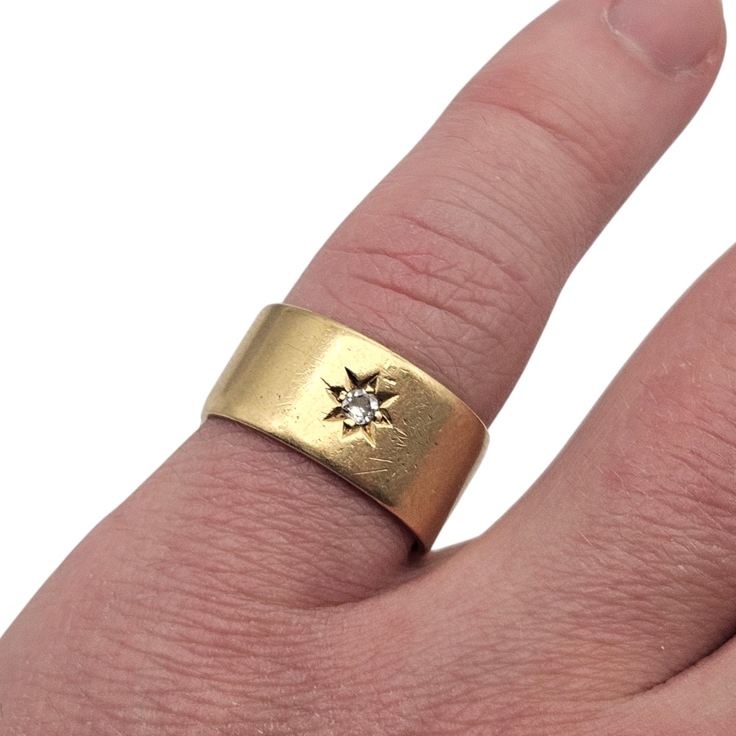 Gents 18ct 750 Yellow Gold Wide Pinky Ring With Diamond 1963 Size P 9.7 g