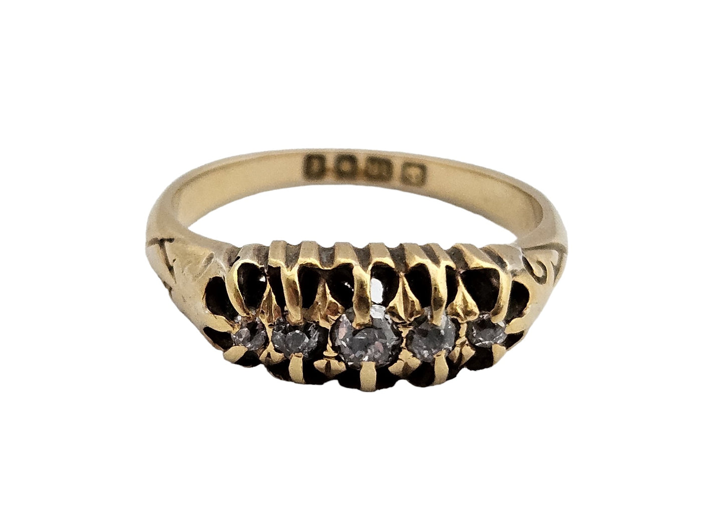 Antique 18ct 750 Yellow Gold Five-Stone Diamond Ring 1921 3.7 g.