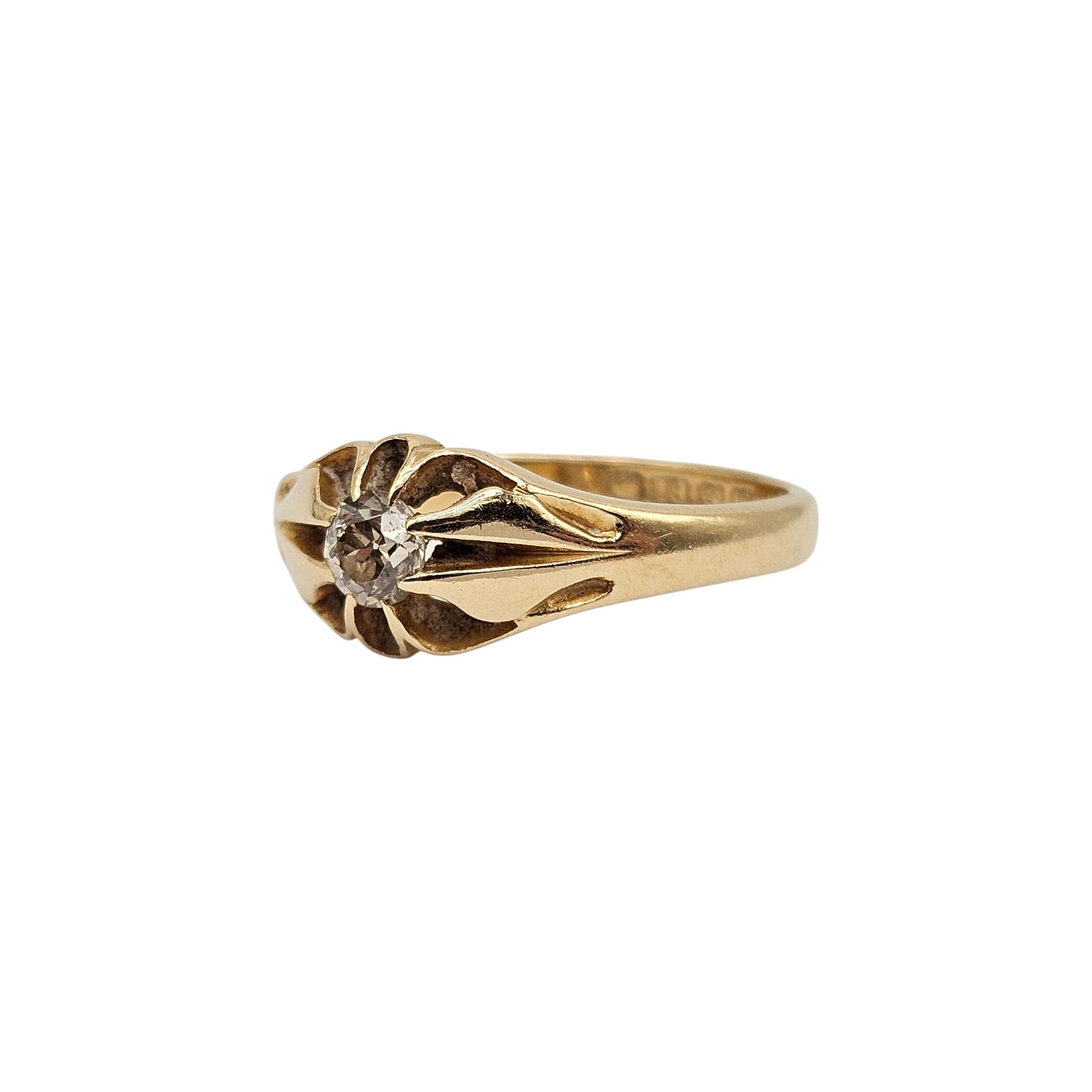 Antique 18ct 750 Yellow Gold Solitaire Diamond Ring 1911 Size R, 4.7 g.