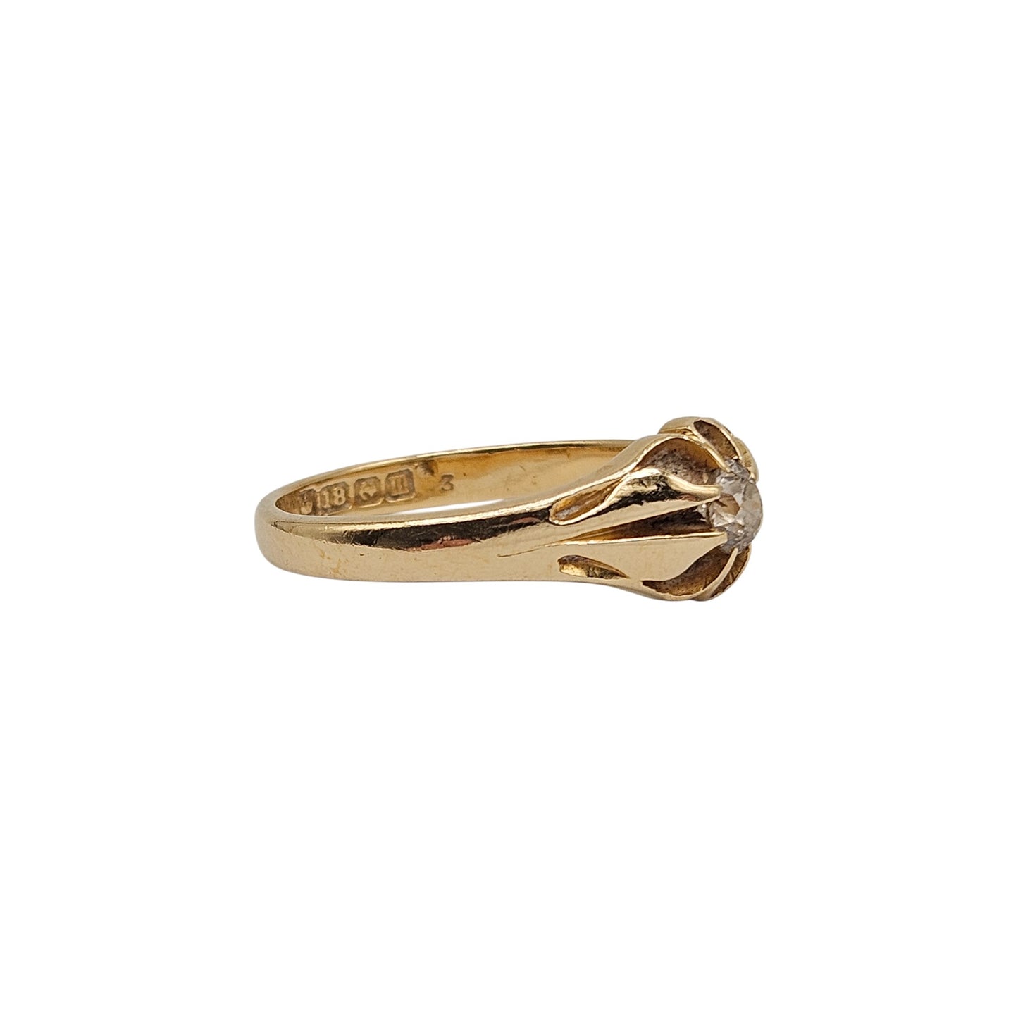 Antique 18ct 750 Yellow Gold Solitaire Diamond Ring 1911 Size R, 4.7 g.