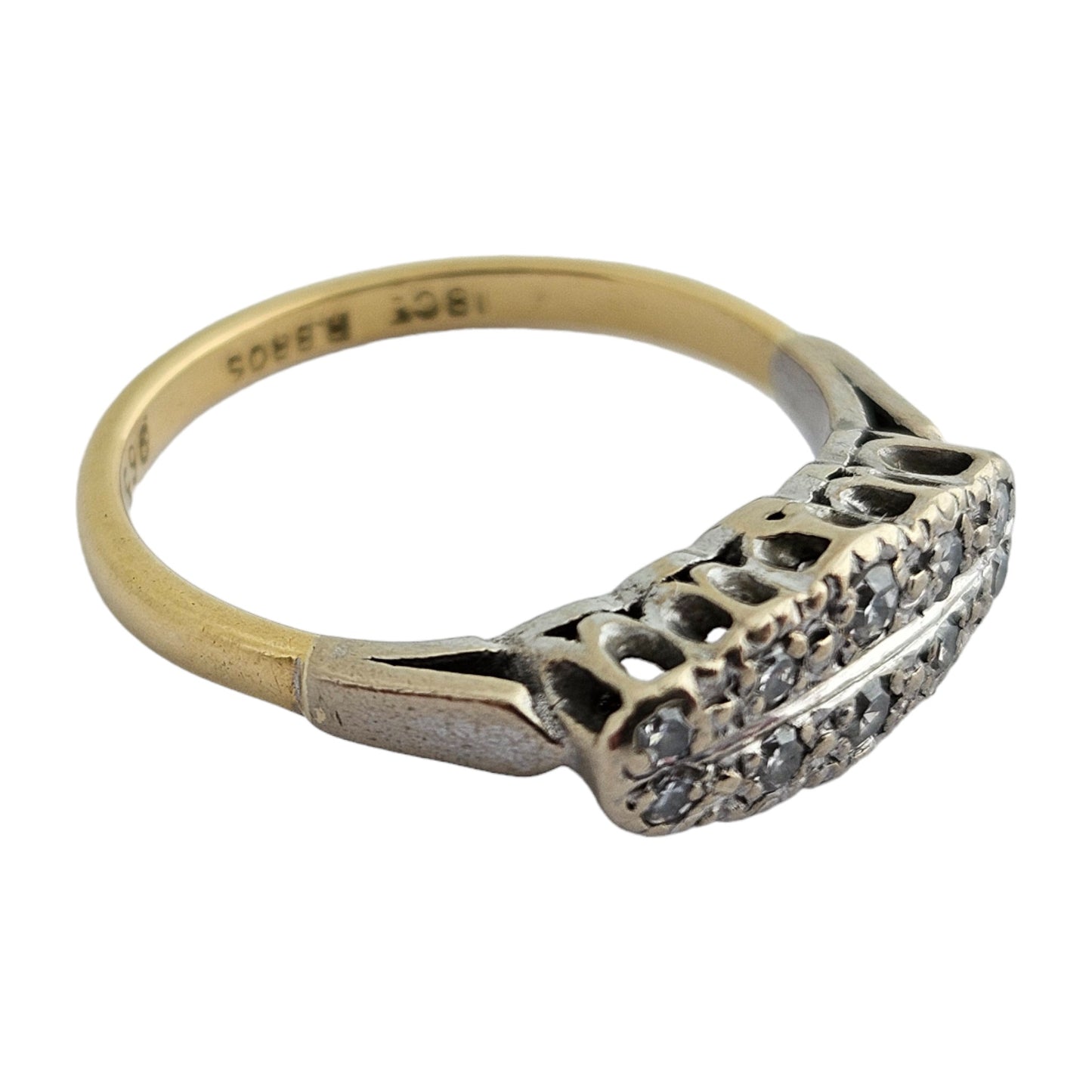 18ct Gold Two Row Diamond Ring Size N 1/2 3.8 g
