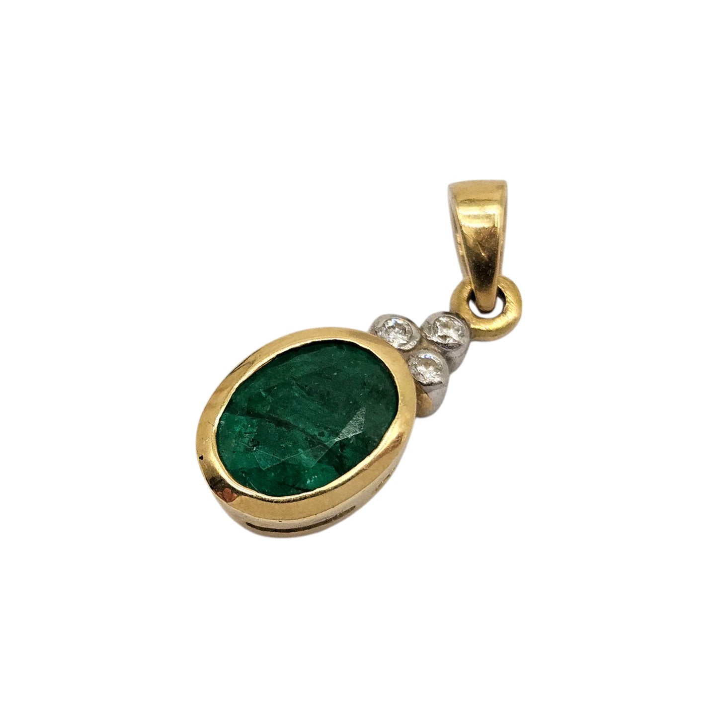 18ct 750 Yellow Gold Emerald & Diamonds Pendant L 1.9 cm 2.1 g.