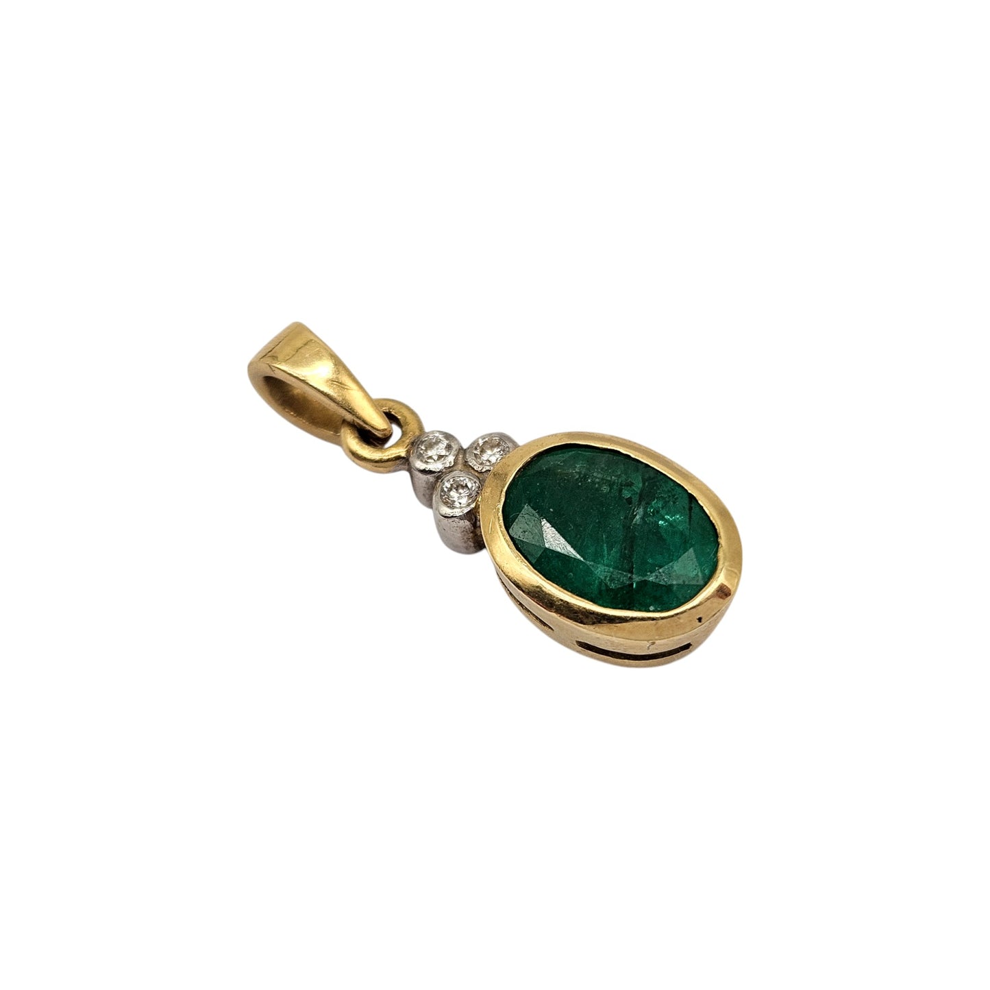 18ct 750 Yellow Gold Emerald & Diamonds Pendant L 1.9 cm 2.1 g.