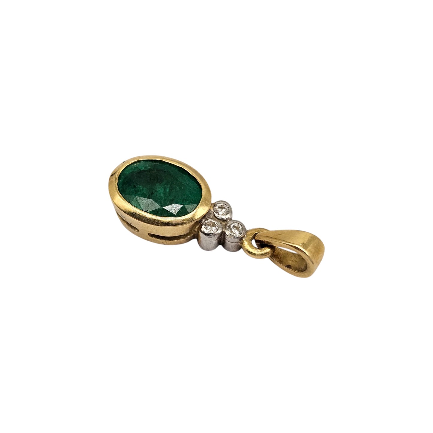 18ct 750 Yellow Gold Emerald & Diamonds Pendant L 1.9 cm 2.1 g.