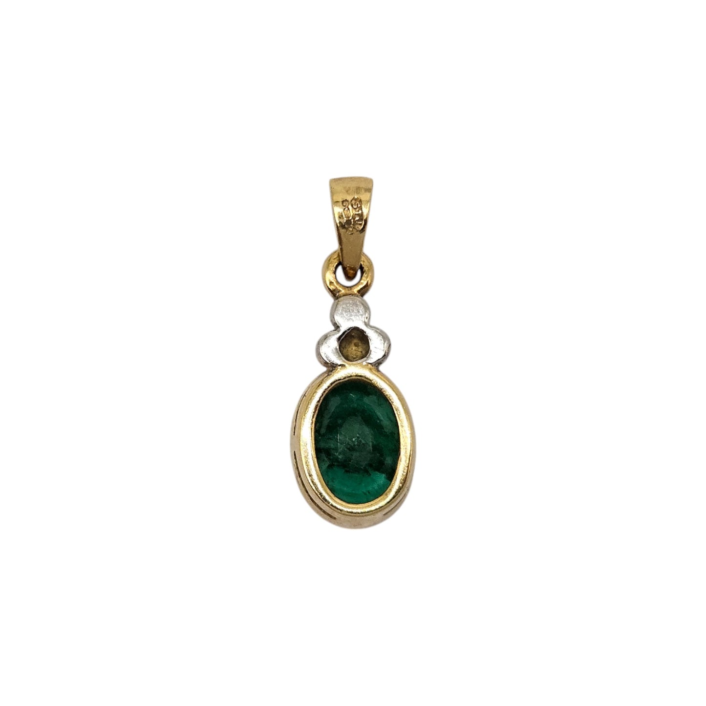 18ct 750 Yellow Gold Emerald & Diamonds Pendant L 1.9 cm 2.1 g.