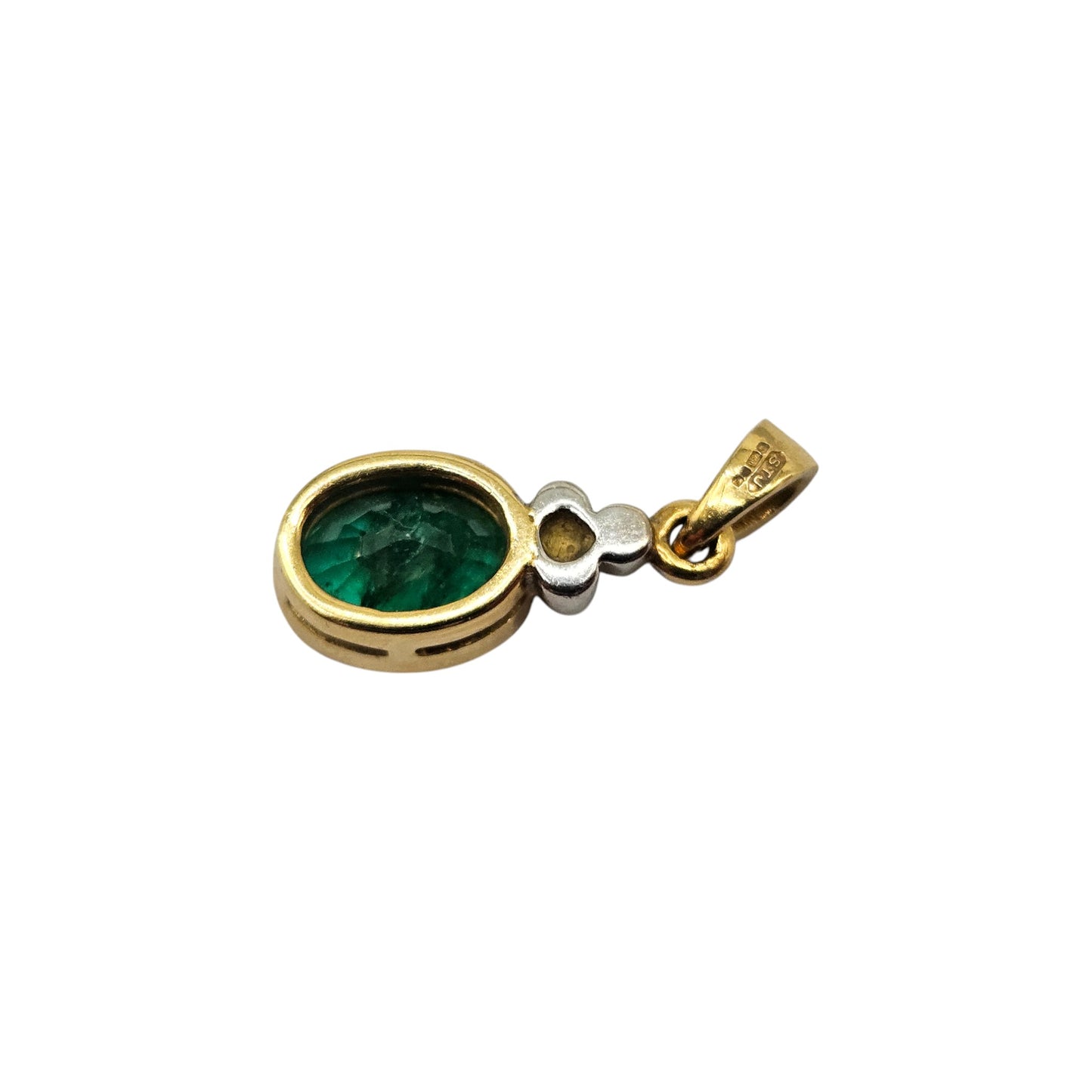 18ct 750 Yellow Gold Emerald & Diamonds Pendant L 1.9 cm 2.1 g.