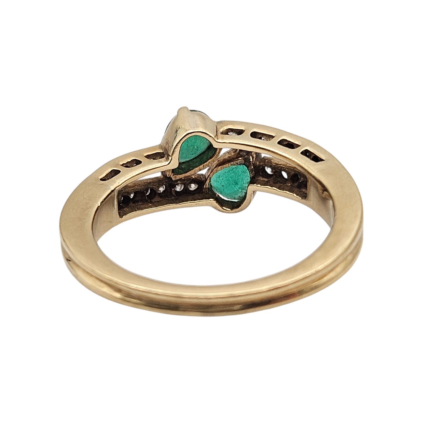 18ct Yellow Gold Emeralds & Diamonds Crossover Ring Size L 1/2 4.5 g.