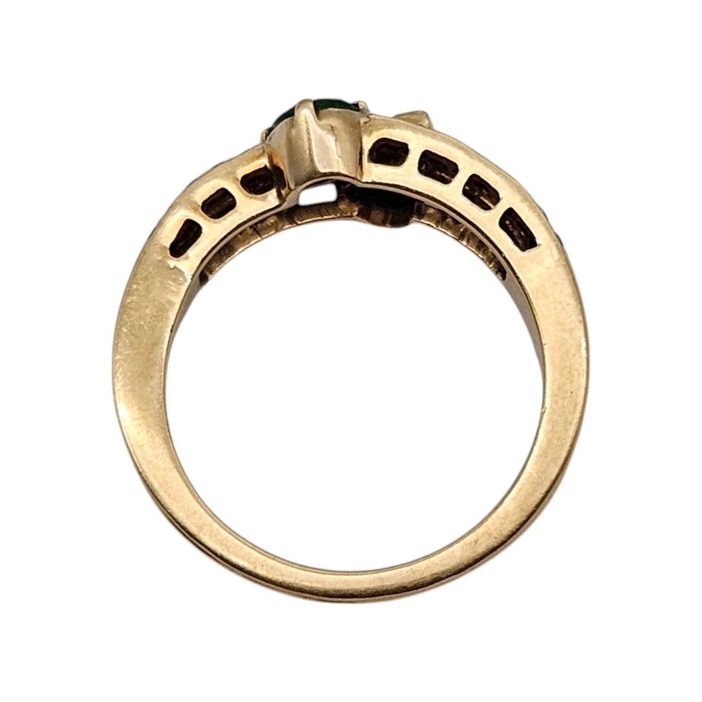 18ct Yellow Gold Emeralds & Diamonds Crossover Ring Size L 1/2 4.5 g.
