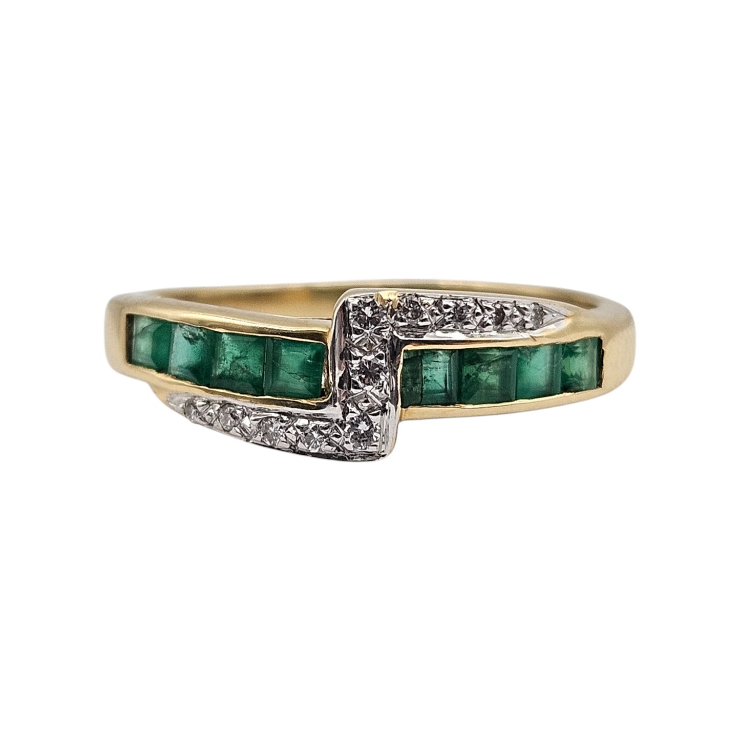 18ct 750 Yellow Gold Emeralds & Diamonds Ring 1998 Size K 1/2 2.8 g