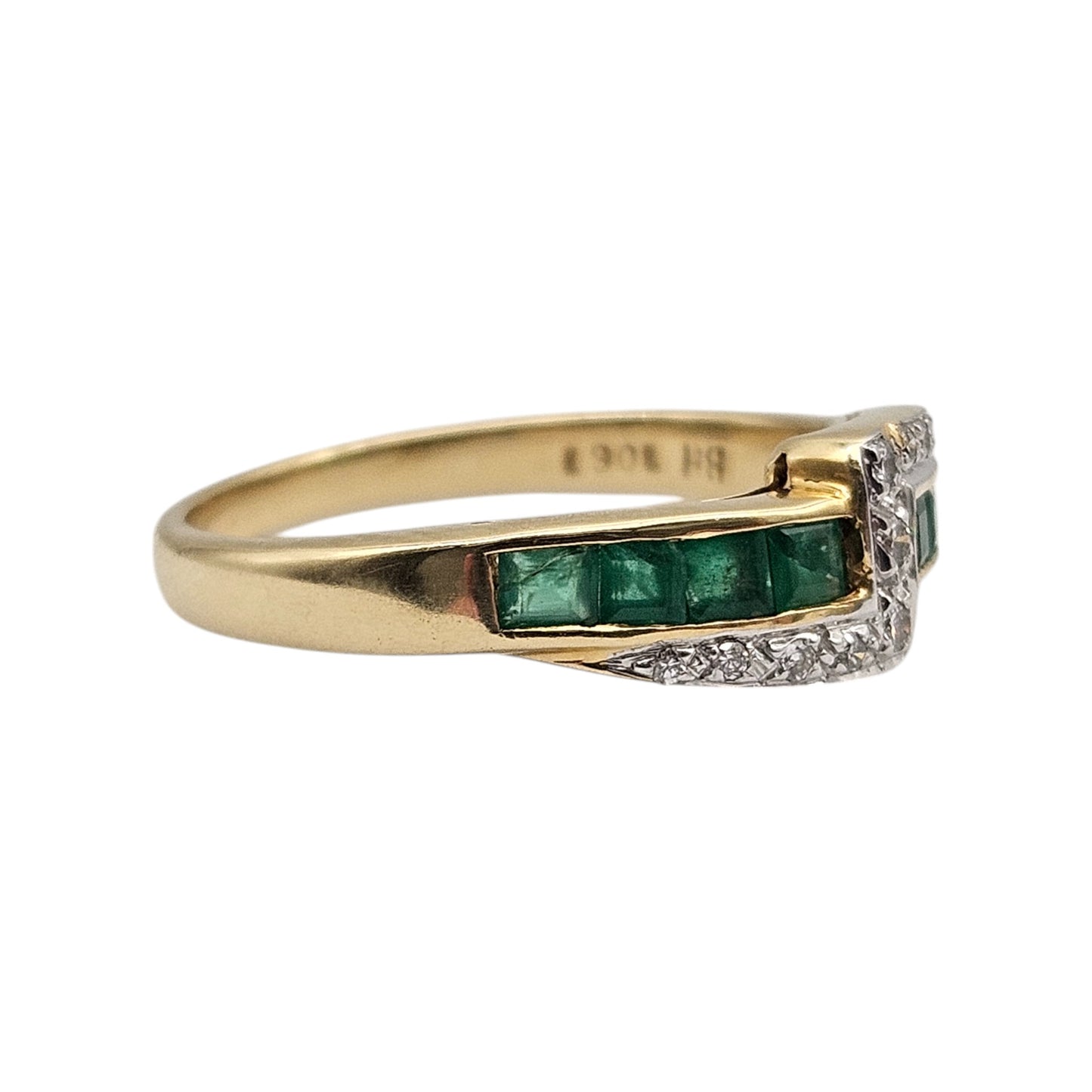 18ct 750 Yellow Gold Emeralds & Diamonds Ring 1998 Size K 1/2 2.8 g