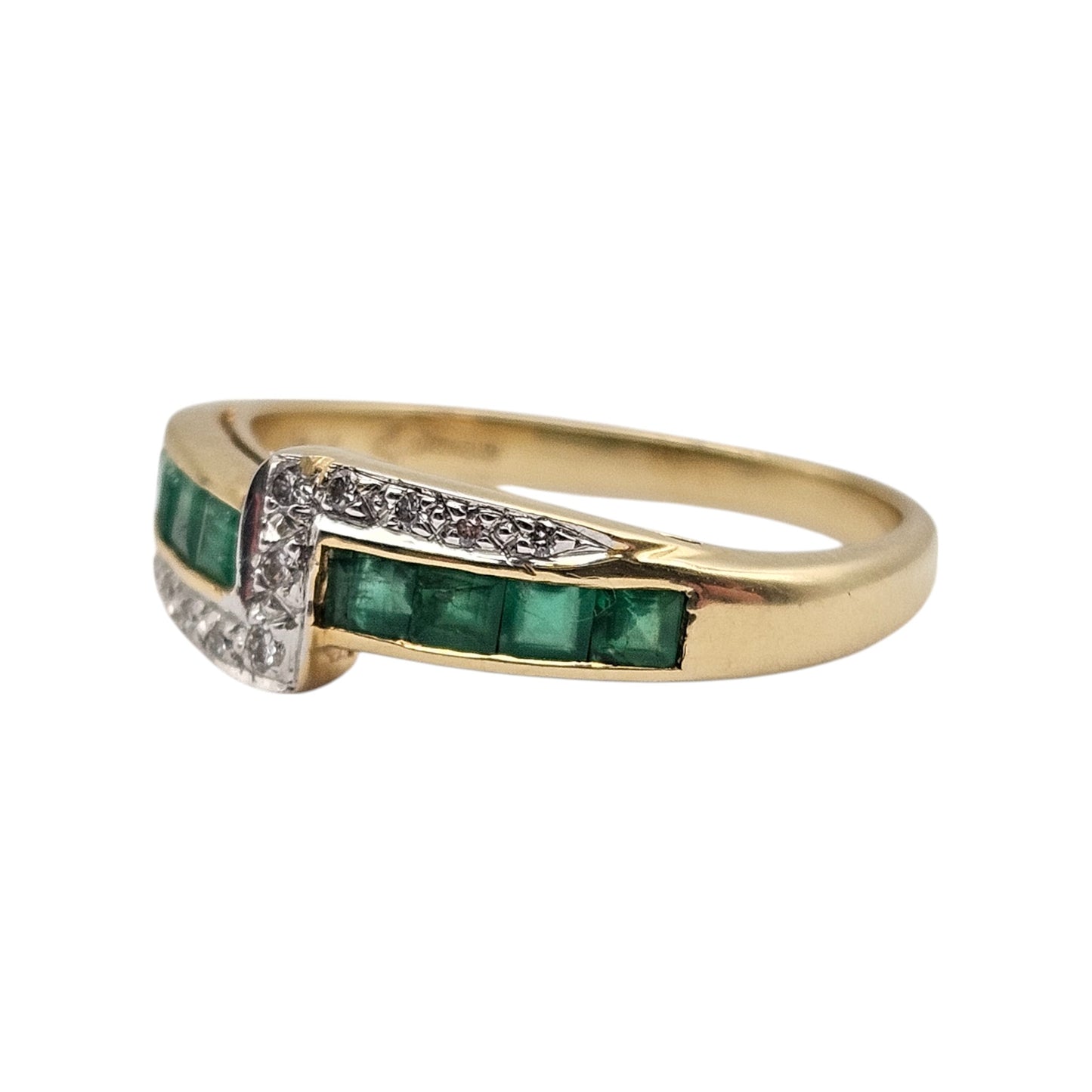 18ct 750 Yellow Gold Emeralds & Diamonds Ring 1998 Size K 1/2 2.8 g