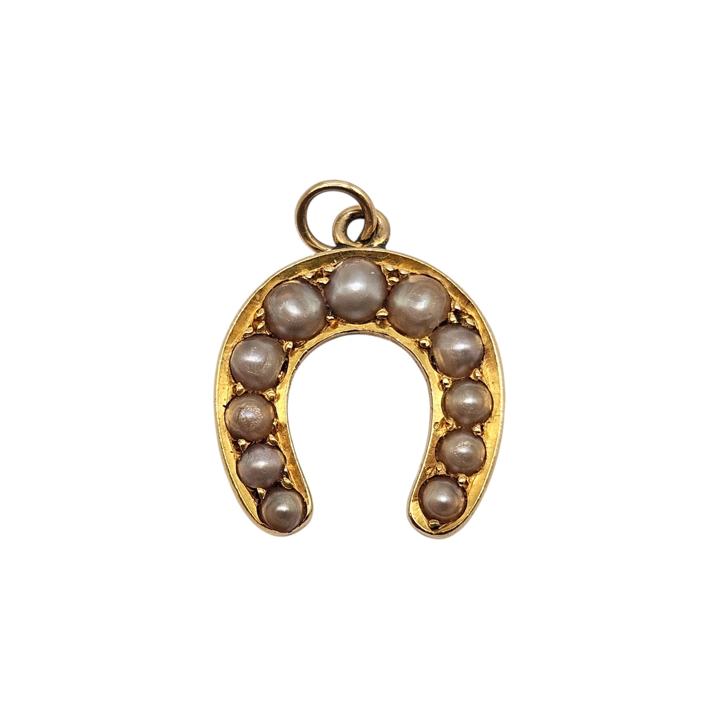 Antique 18ct Yellow Gold & Pearls Horseshoe Charm c.1900 L 1.3 cm 1.7 g.