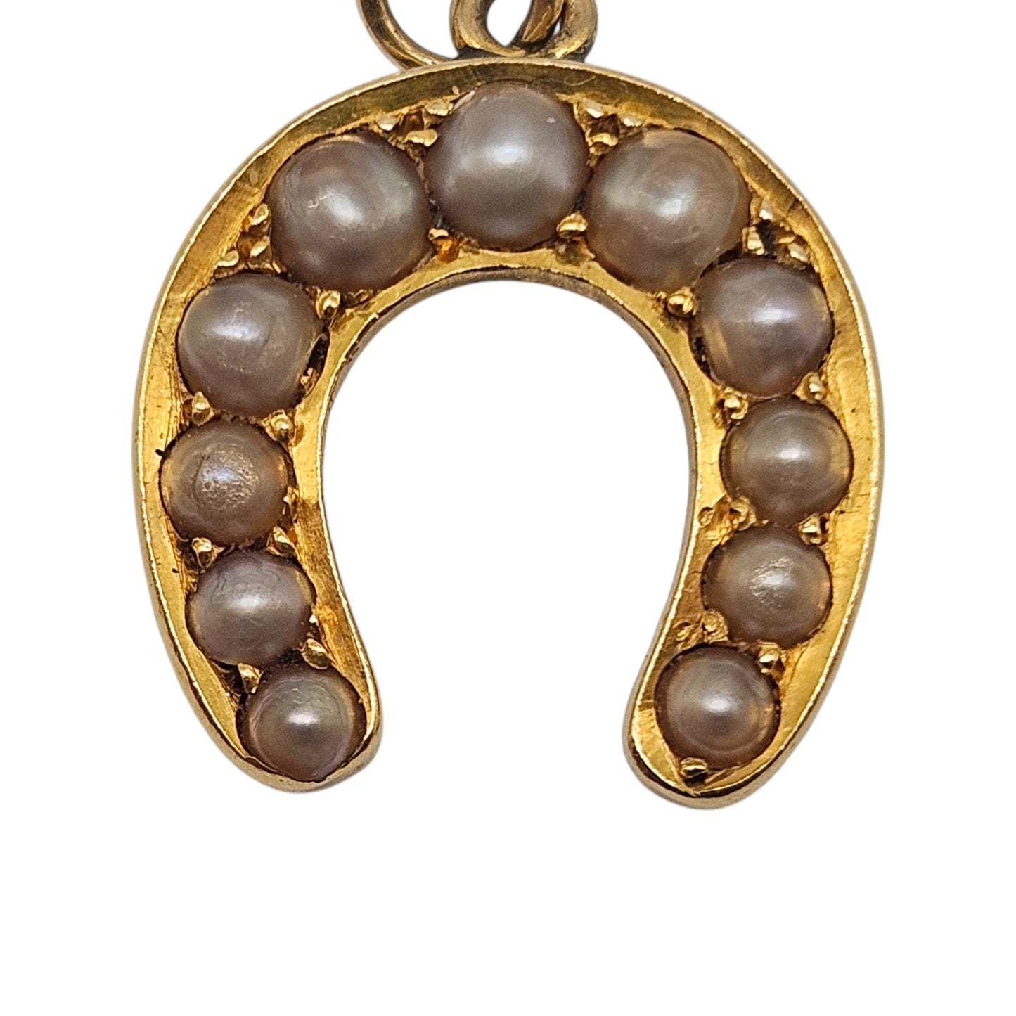 Antique 18ct Yellow Gold & Pearls Horseshoe Charm c.1900 L 1.3 cm 1.7 g.