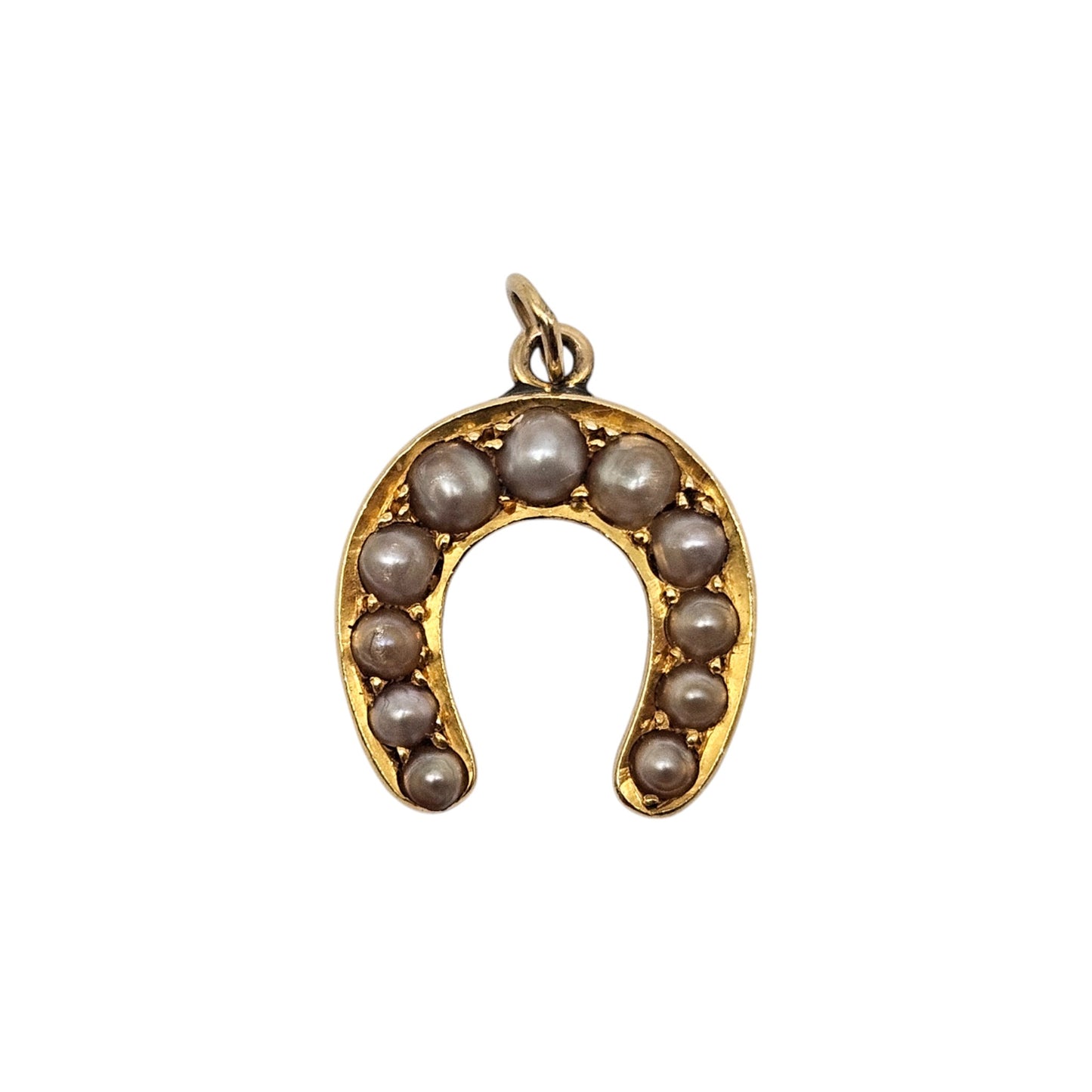 Antique 18ct Yellow Gold & Pearls Horseshoe Charm c.1900 L 1.3 cm 1.7 g.