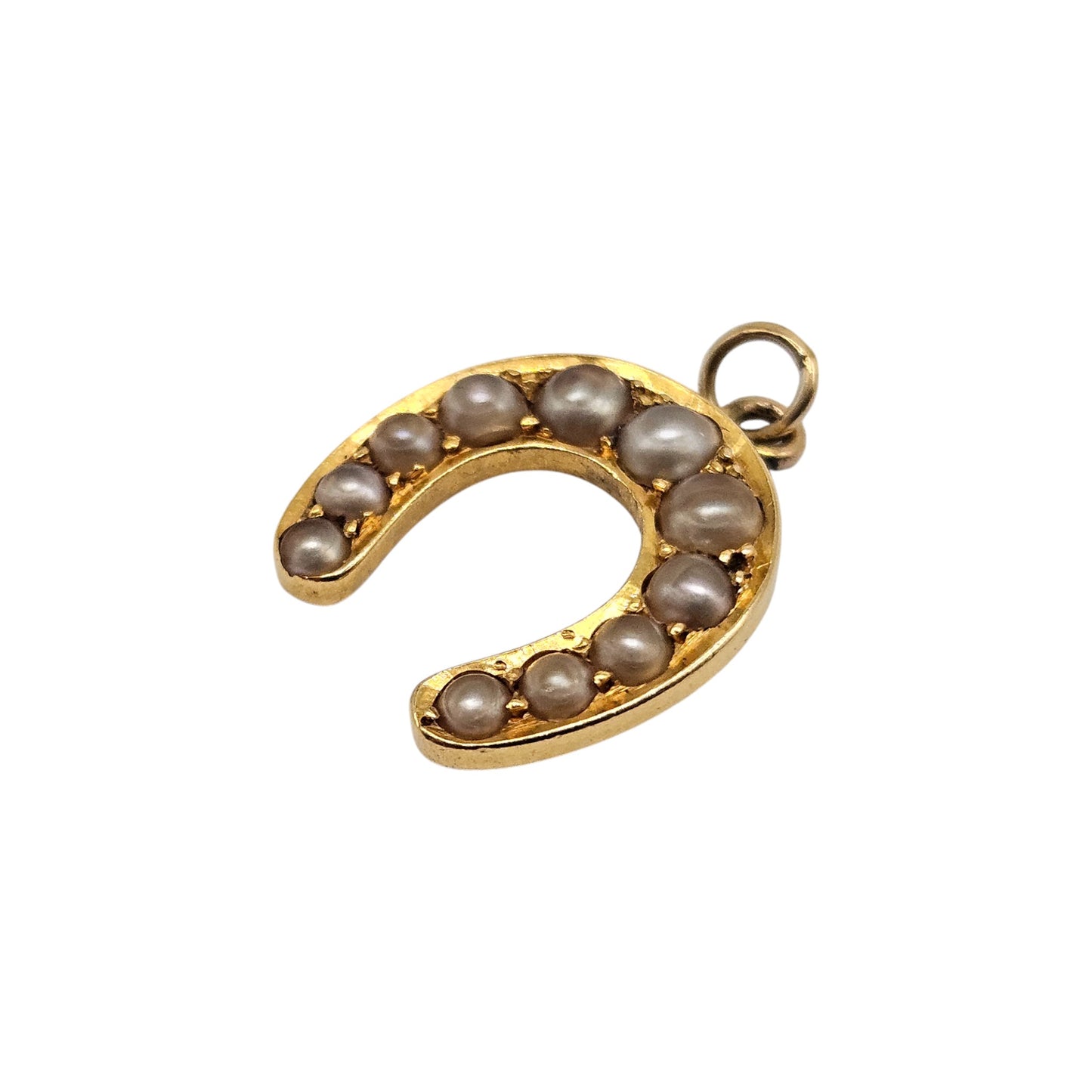 Antique 18ct Yellow Gold & Pearls Horseshoe Charm c.1900 L 1.3 cm 1.7 g.