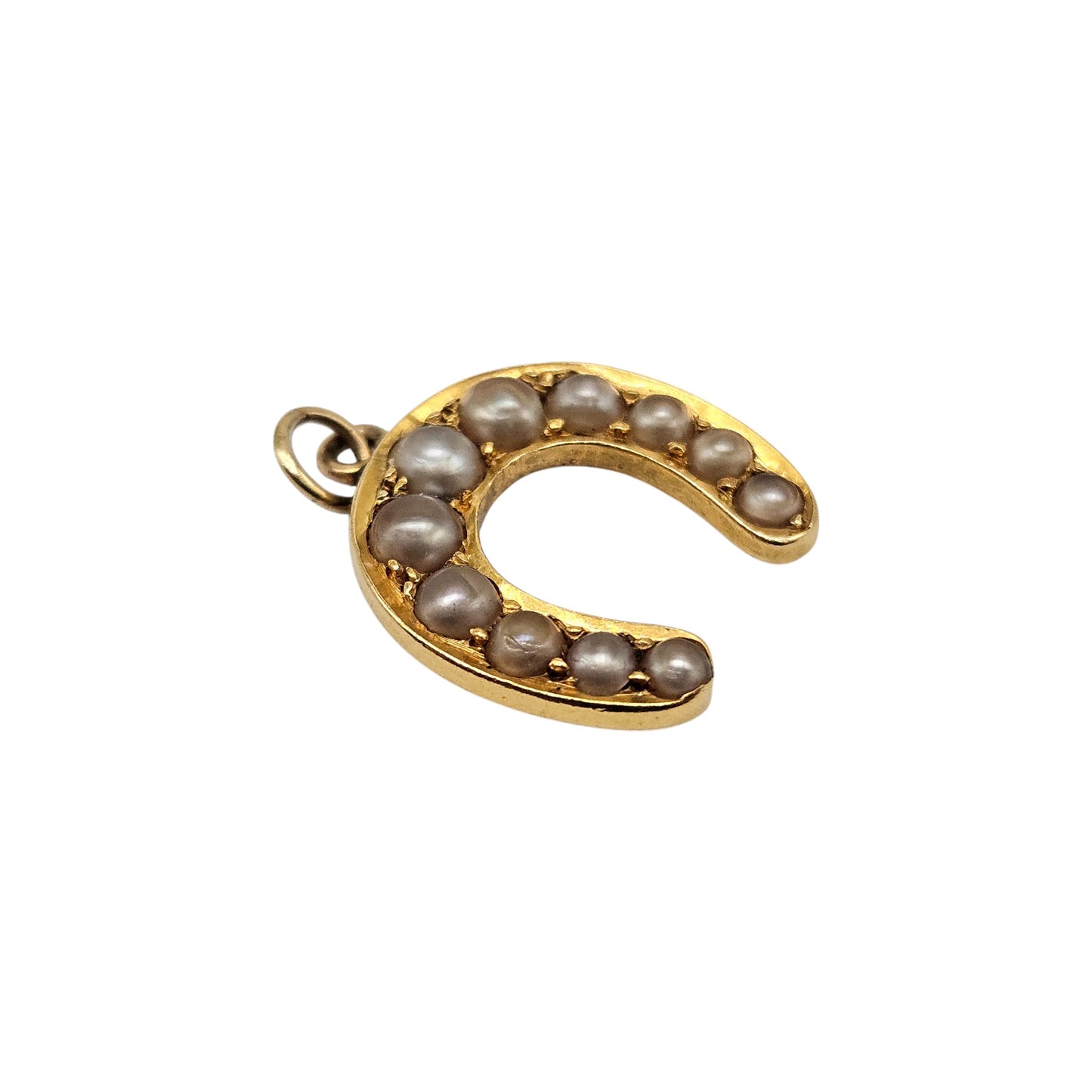 Antique 18ct Yellow Gold & Pearls Horseshoe Charm c.1900 L 1.3 cm 1.7 g.
