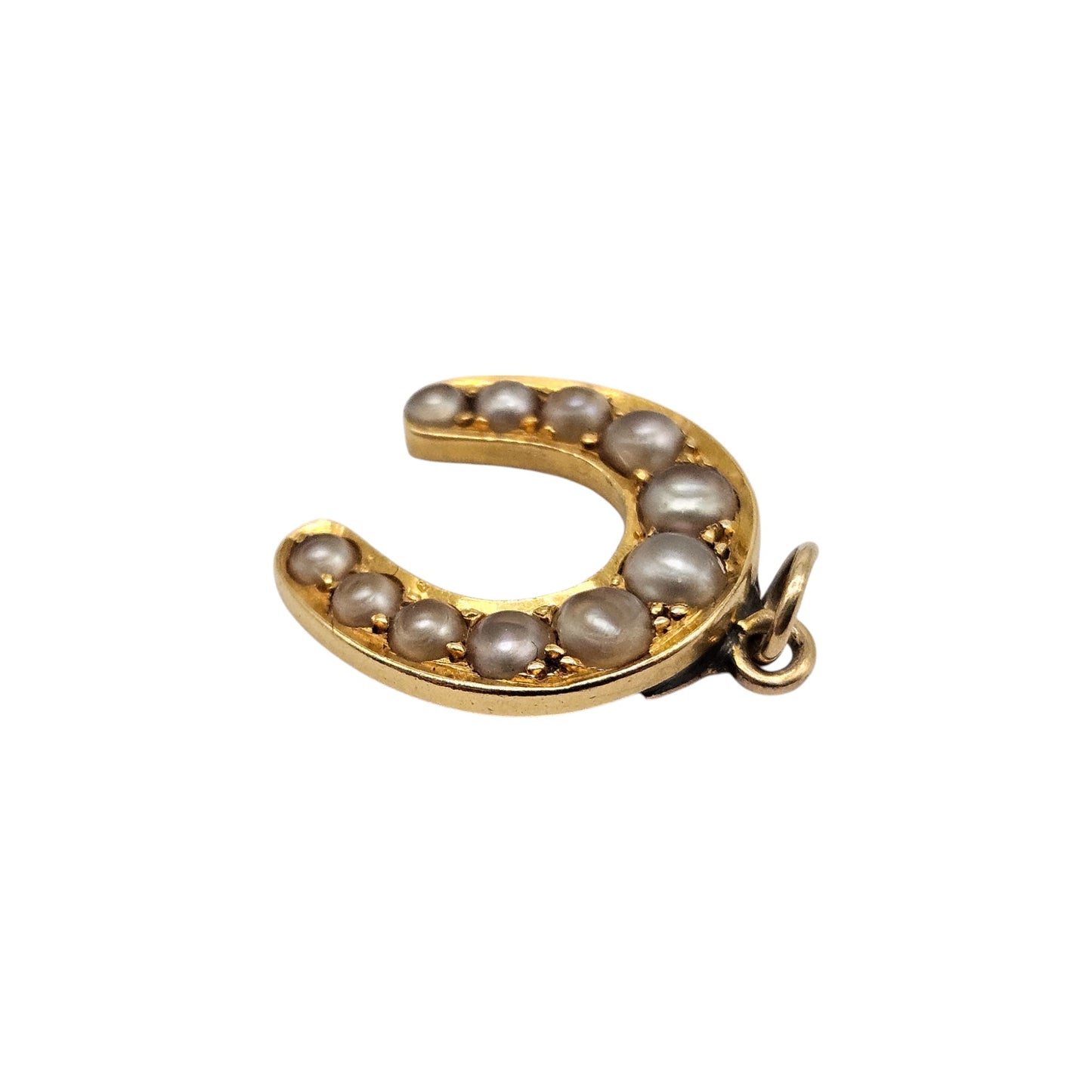 Antique 18ct Yellow Gold & Pearls Horseshoe Charm c.1900 L 1.3 cm 1.7 g.