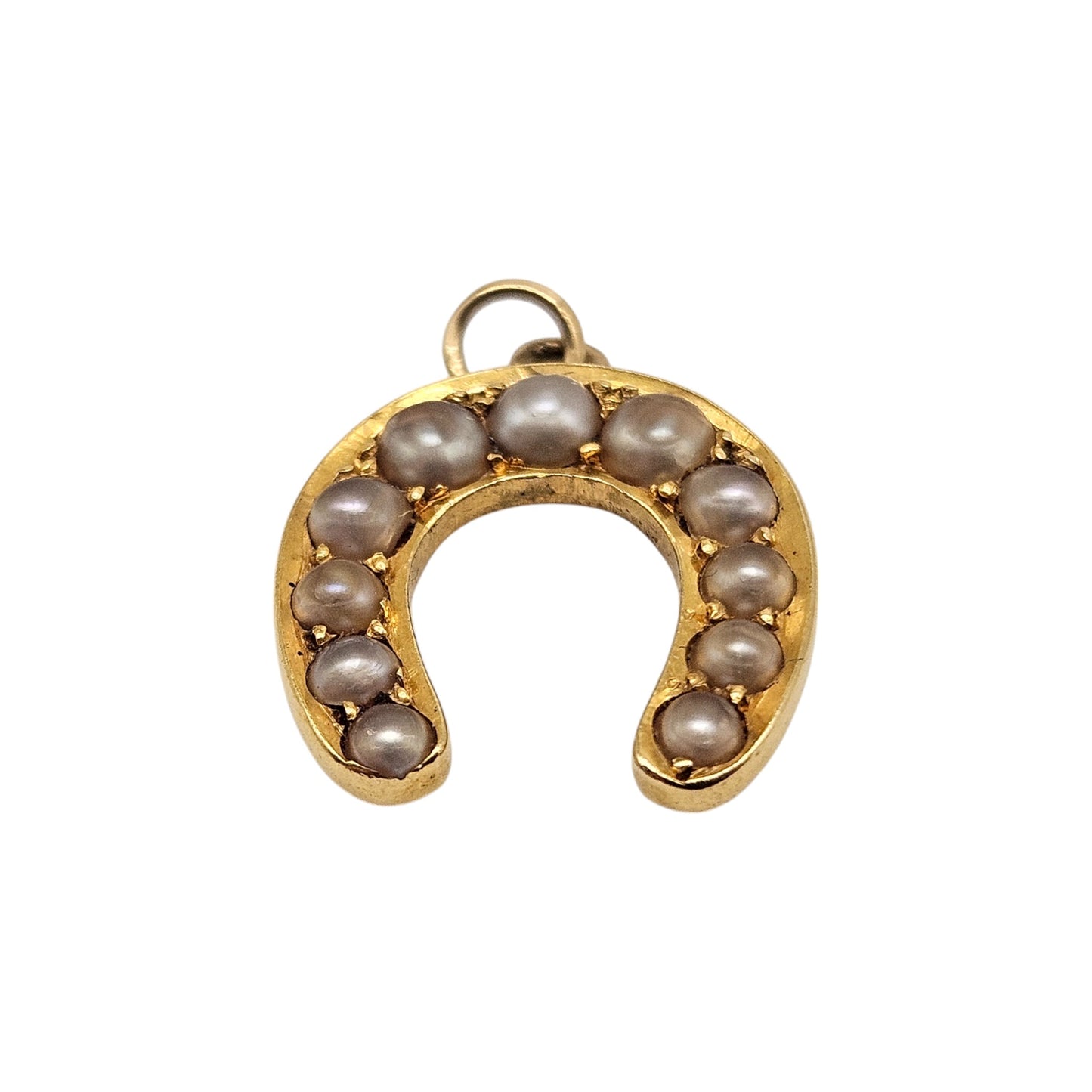 Antique 18ct Yellow Gold & Pearls Horseshoe Charm c.1900 L 1.3 cm 1.7 g.