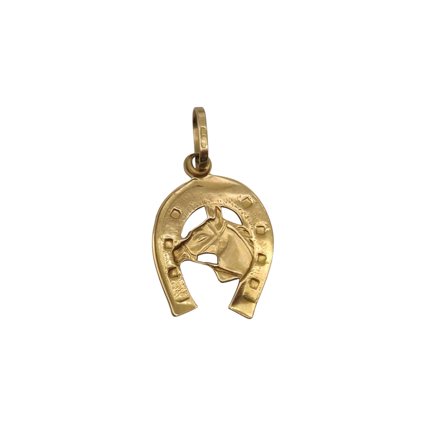 18ct 750 Yellow Gold Horseshoe & Horse's Head Pendant L 1.9 cm 1.6 g.