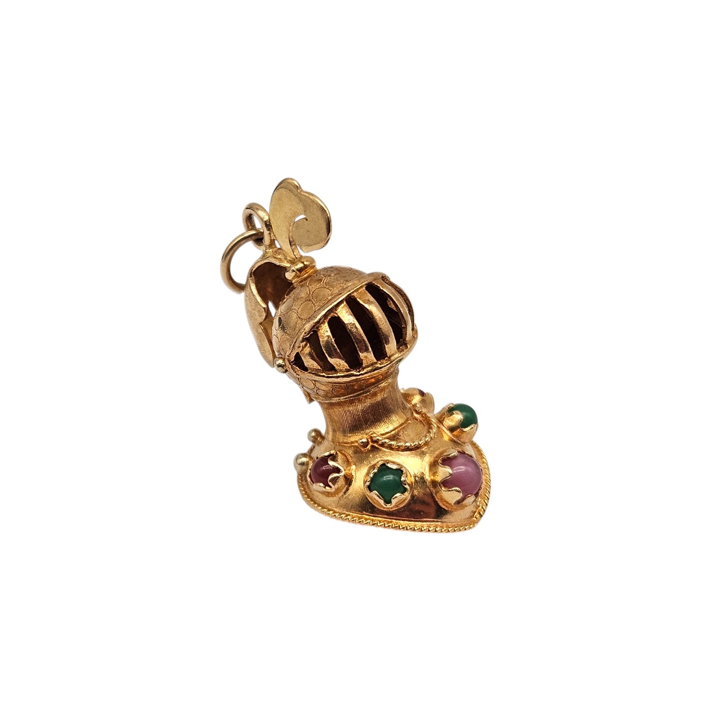 Heavy 18ct Yellow Gold Knight's Helmet Charm L 3.2 cm 6.1 g.