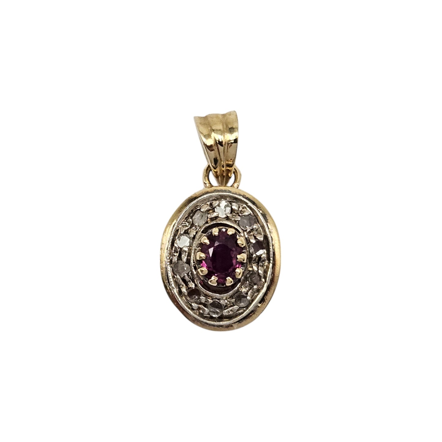 Antique French 18ct Yellow Gold Pendant With Ruby & Diamonds L 2.1 cm 2.2 g.