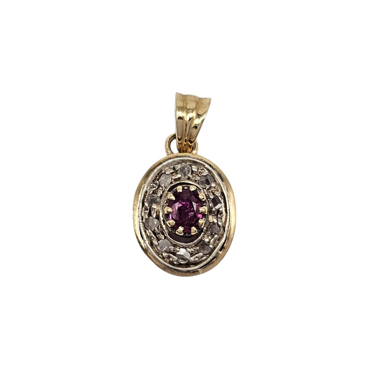 Antique French 18ct Yellow Gold Pendant With Ruby & Diamonds L 2.1 cm 2.2 g.