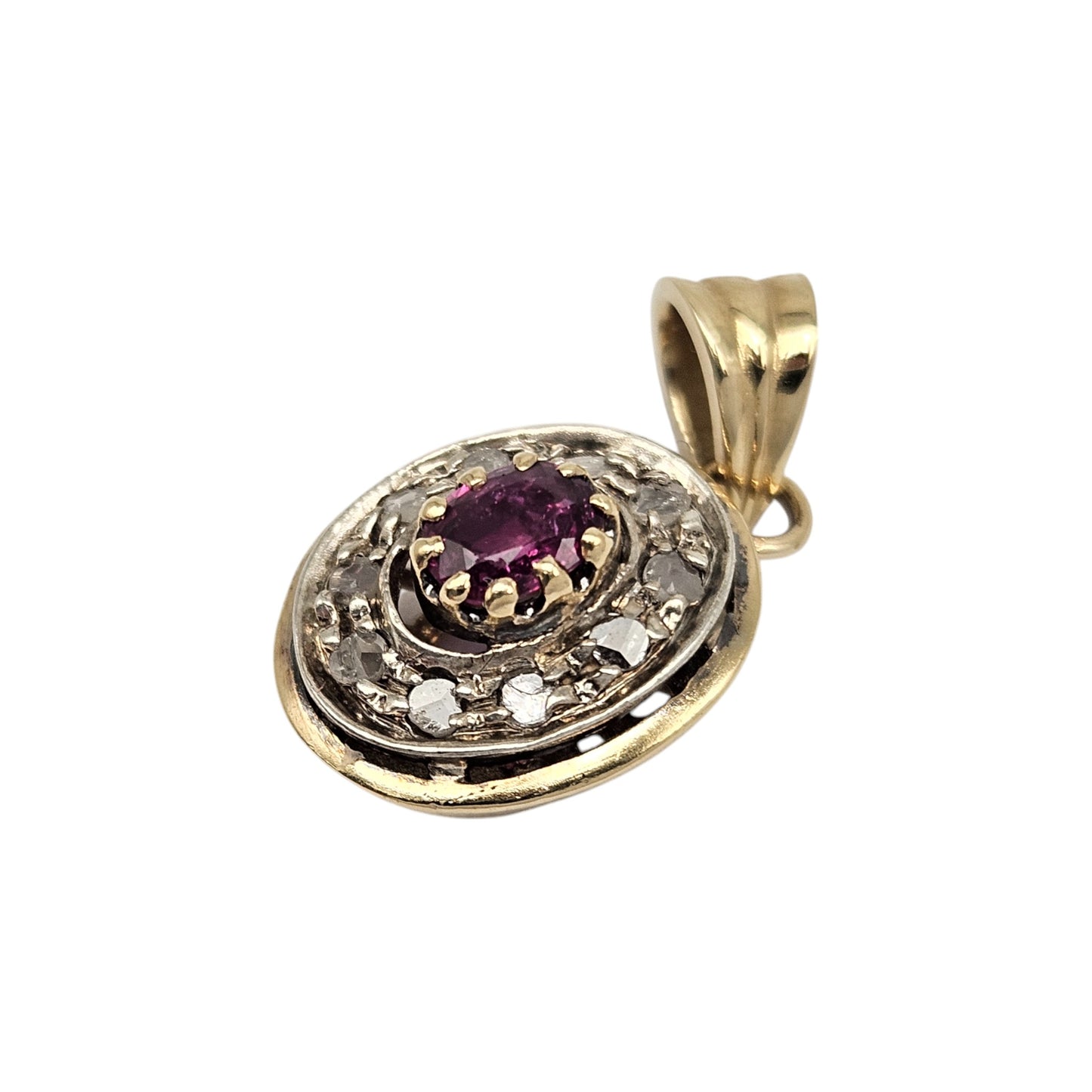 Antique French 18ct Yellow Gold Pendant With Ruby & Diamonds L 2.1 cm 2.2 g.