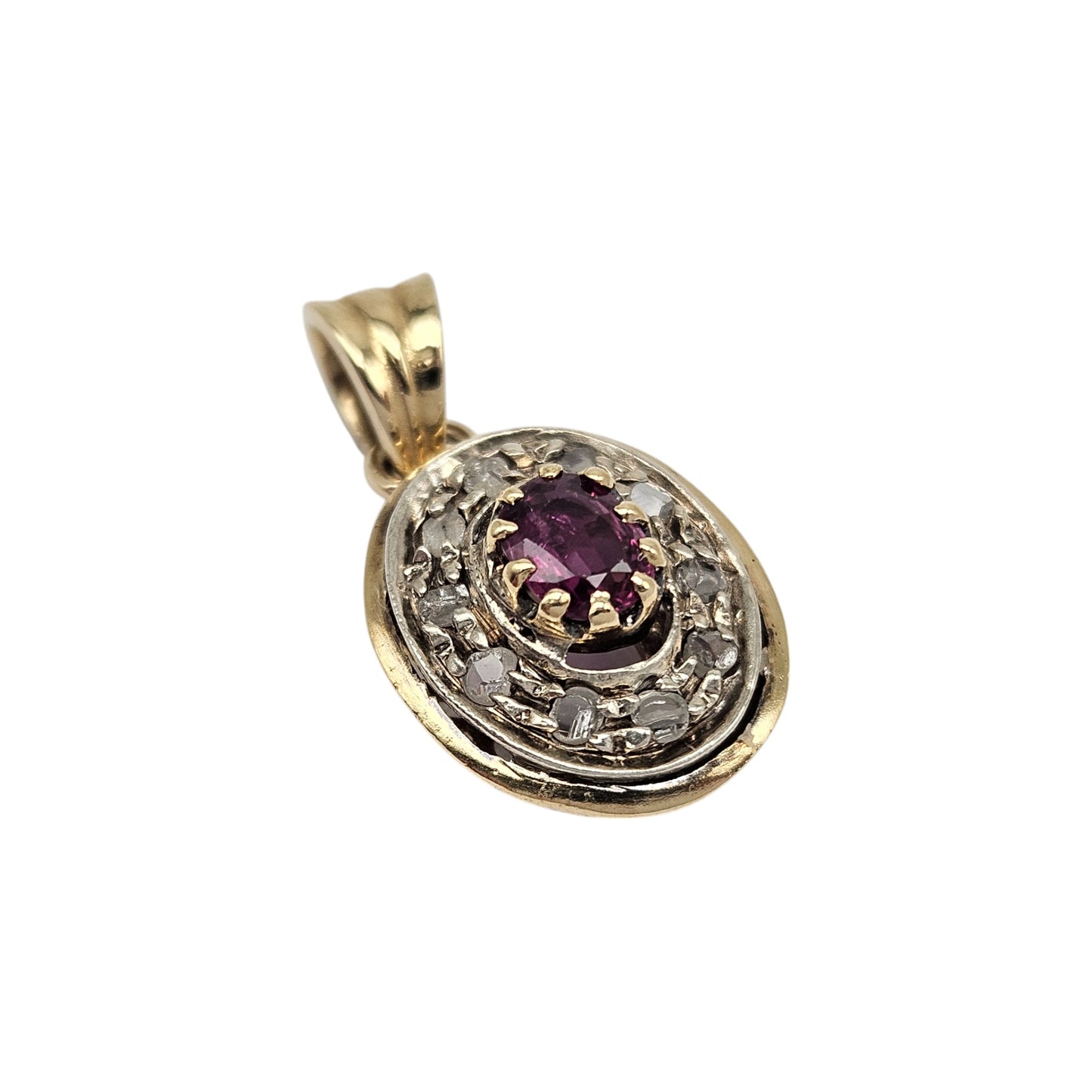 Antique French 18ct Yellow Gold Pendant With Ruby & Diamonds L 2.1 cm 2.2 g.