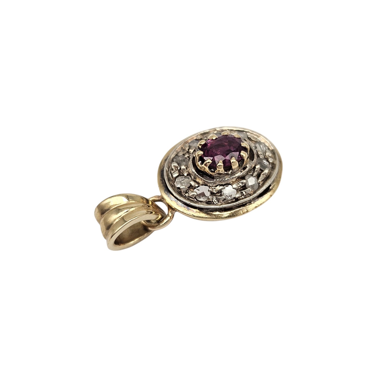 Antique French 18ct Yellow Gold Pendant With Ruby & Diamonds L 2.1 cm 2.2 g.