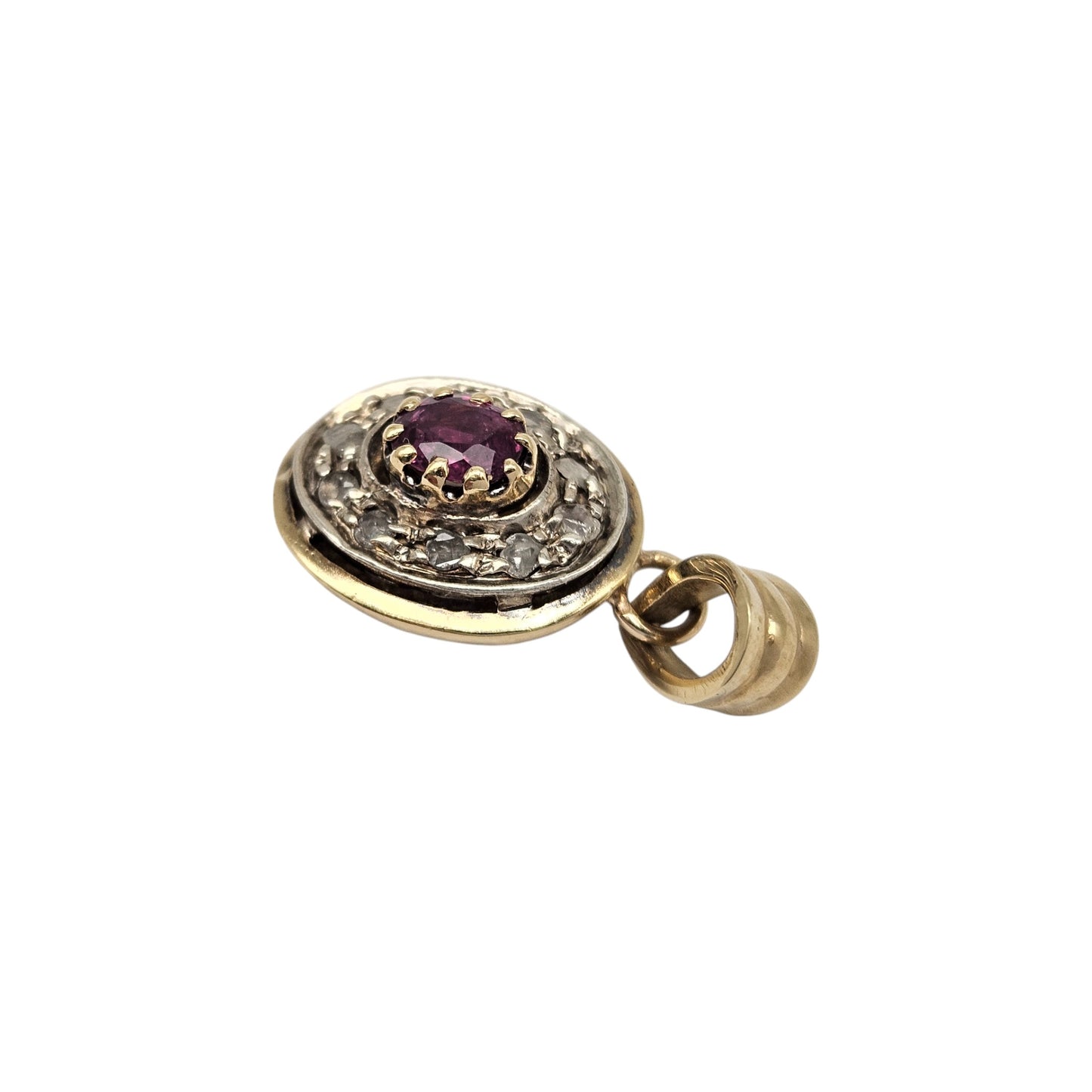 Antique French 18ct Yellow Gold Pendant With Ruby & Diamonds L 2.1 cm 2.2 g.