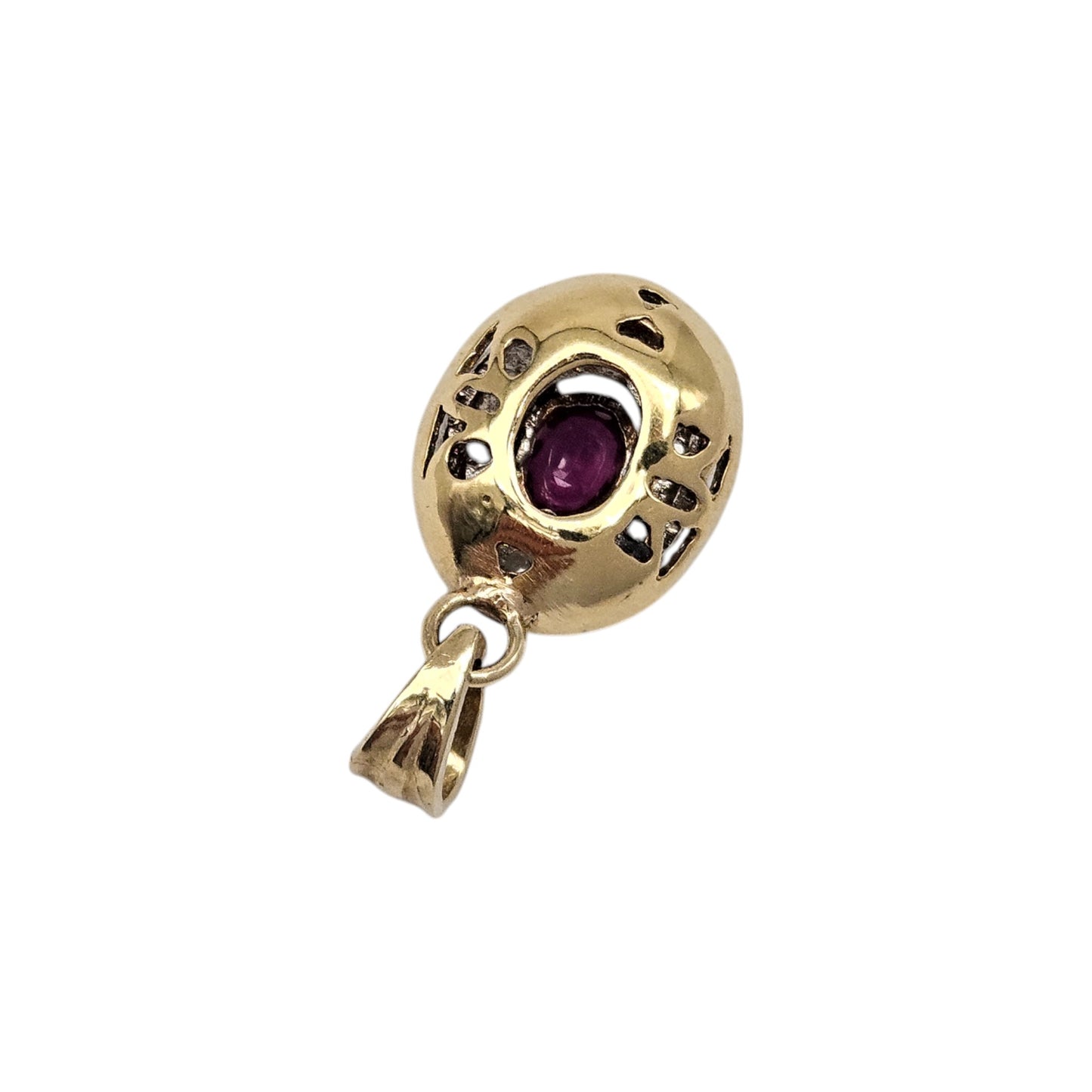 Antique French 18ct Yellow Gold Pendant With Ruby & Diamonds L 2.1 cm 2.2 g.