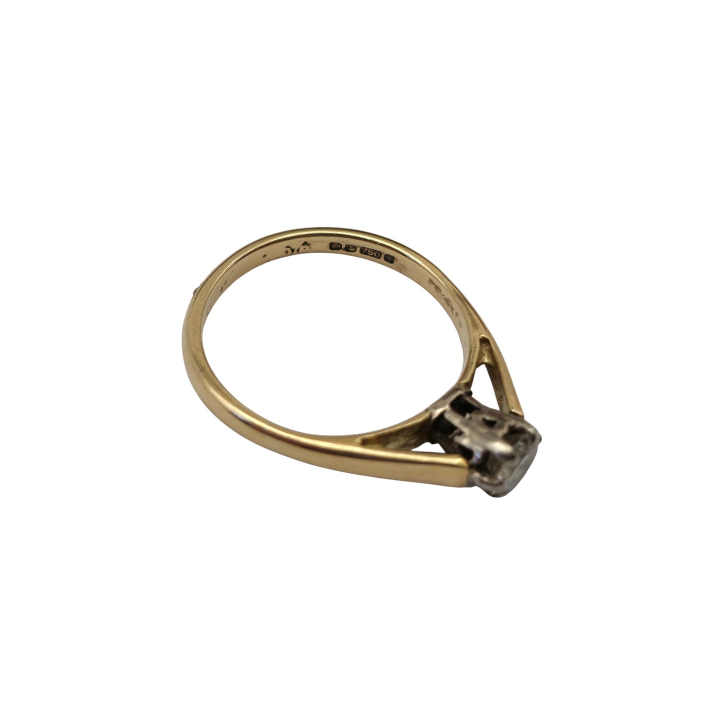 18ct 750 Yellow Gold Solitaire Diamond Ring 1983 Size H 2.0 g.