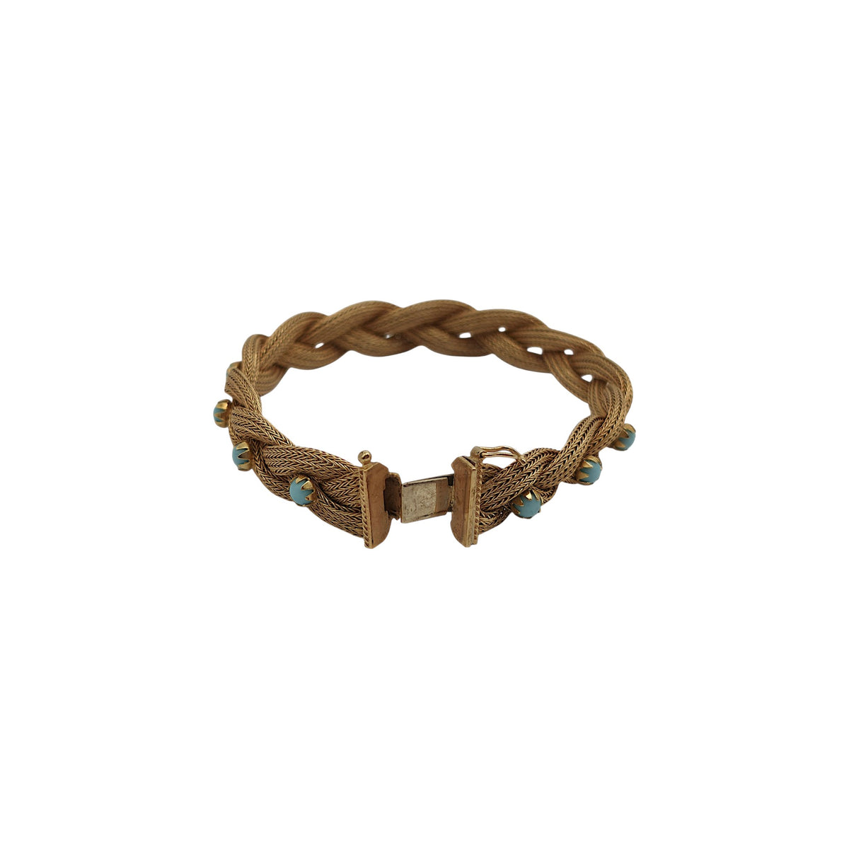Italian 18ct 750 Yellow Gold Interlaced Weave Bracelet With Turquoise L 19.0 cm 25.4 g.