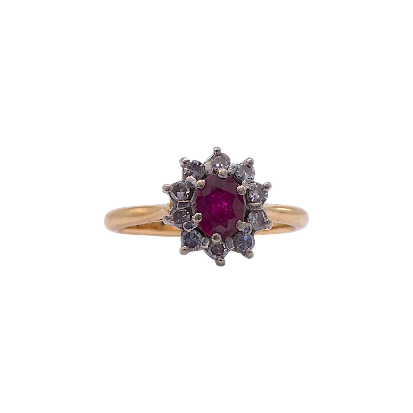 18ct yellow gold Ruby & Diamond Cluster Ring