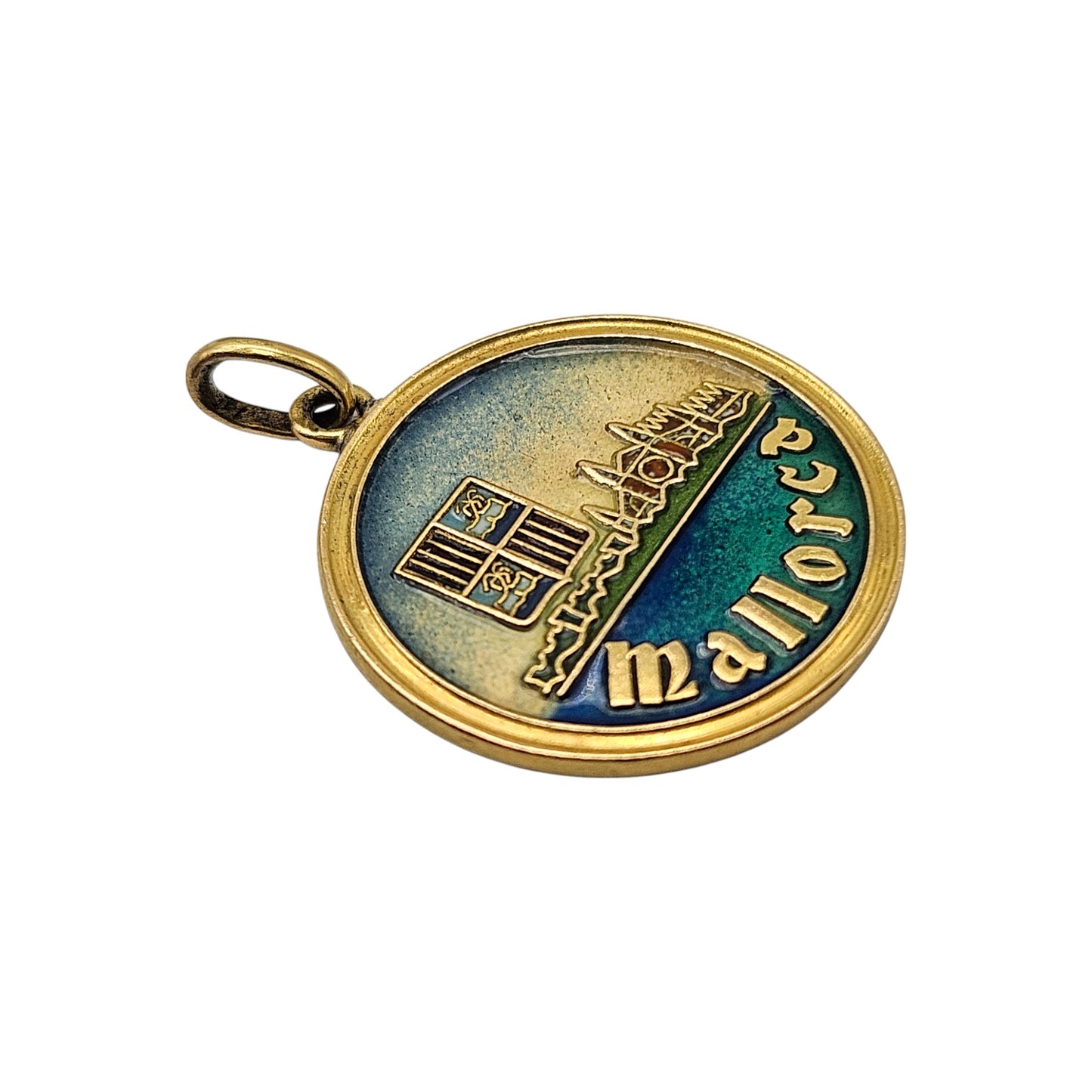 18ct Yellow Gold & Enamel Mallorca Pendant L 1.8 cm 3.8 g.