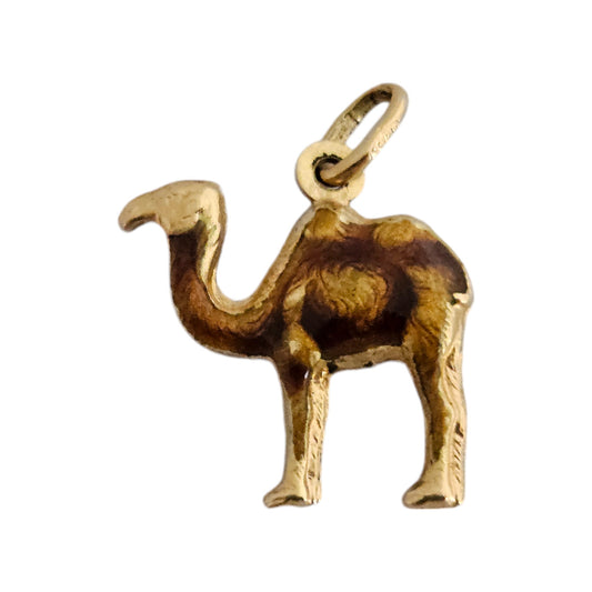 18ct 750 Yellow Gold & Enamel Camel Charm L 1.4 cm 1.6 g