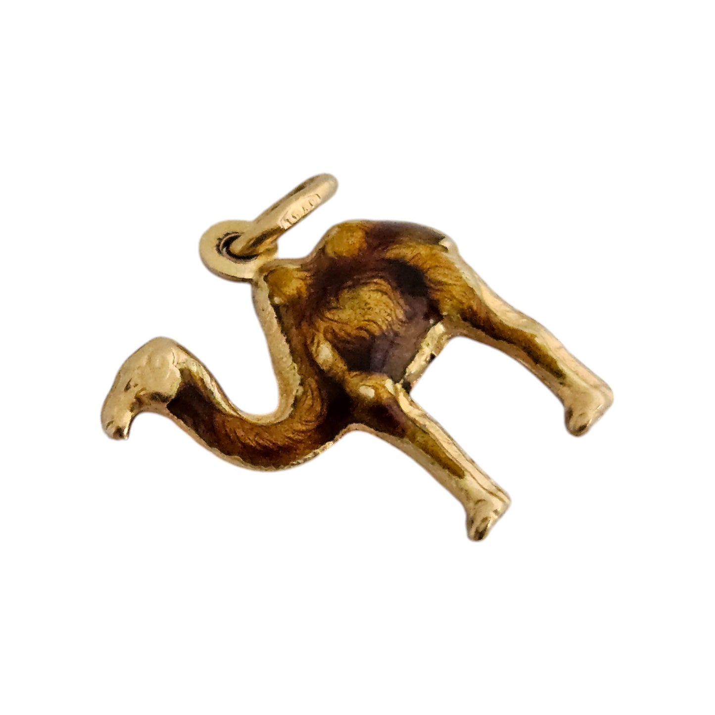 18ct 750 Yellow Gold & Enamel Camel Charm L 1.4 cm 1.6 g