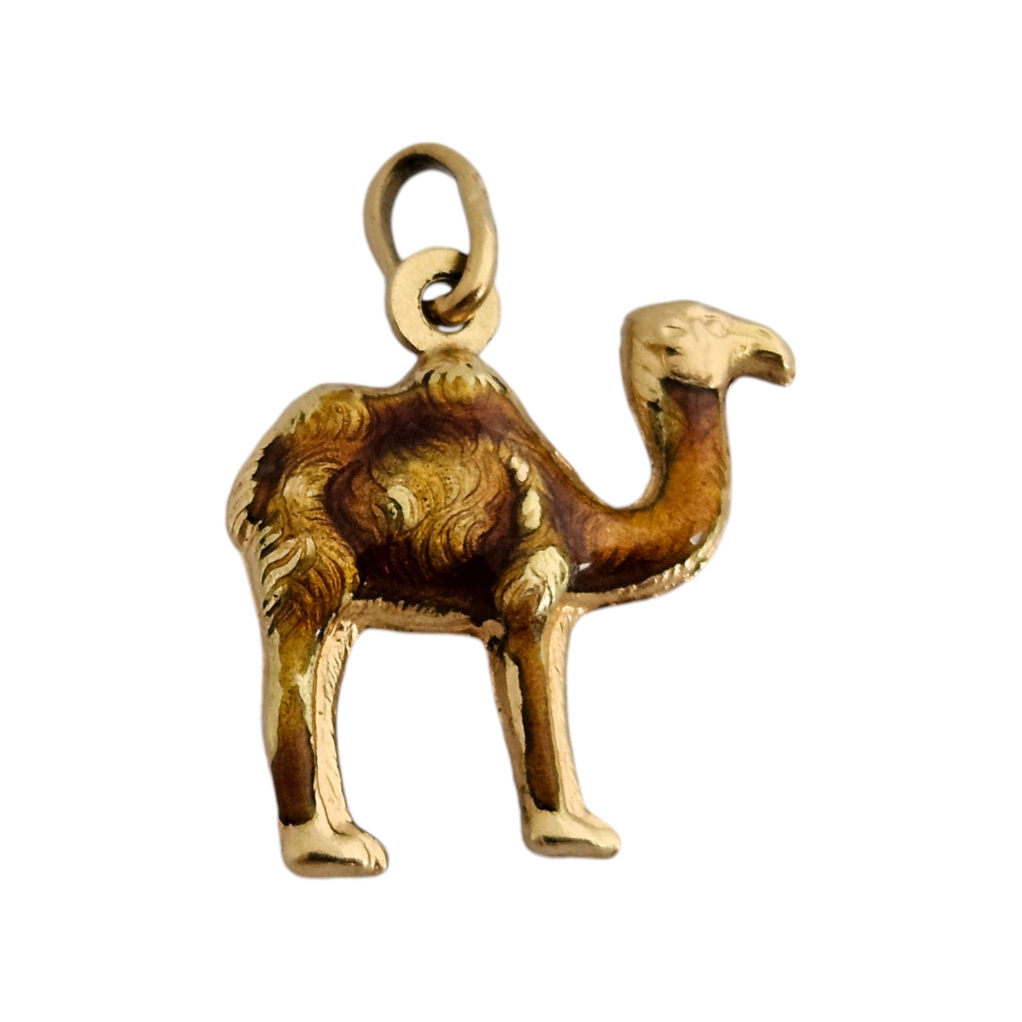 18ct 750 Yellow Gold & Enamel Camel Charm L 1.4 cm 1.6 g