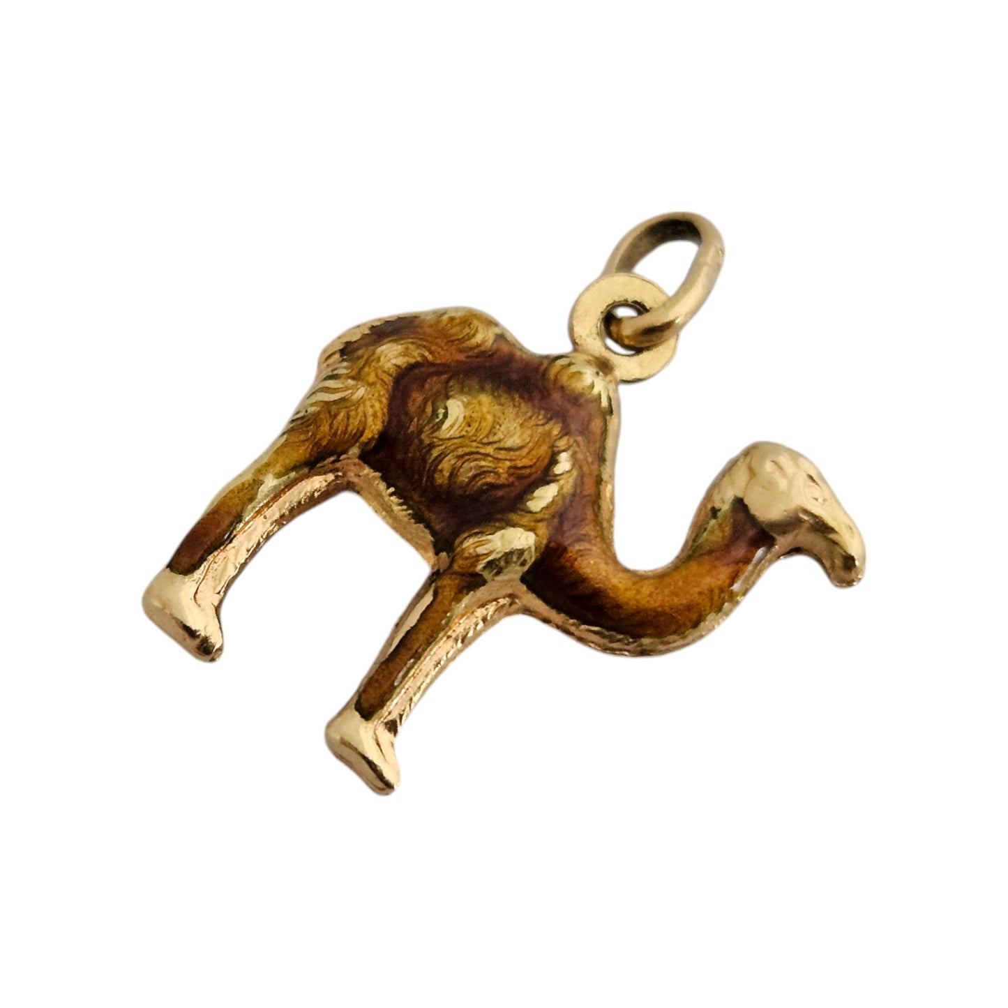 18ct 750 Yellow Gold & Enamel Camel Charm L 1.4 cm 1.6 g