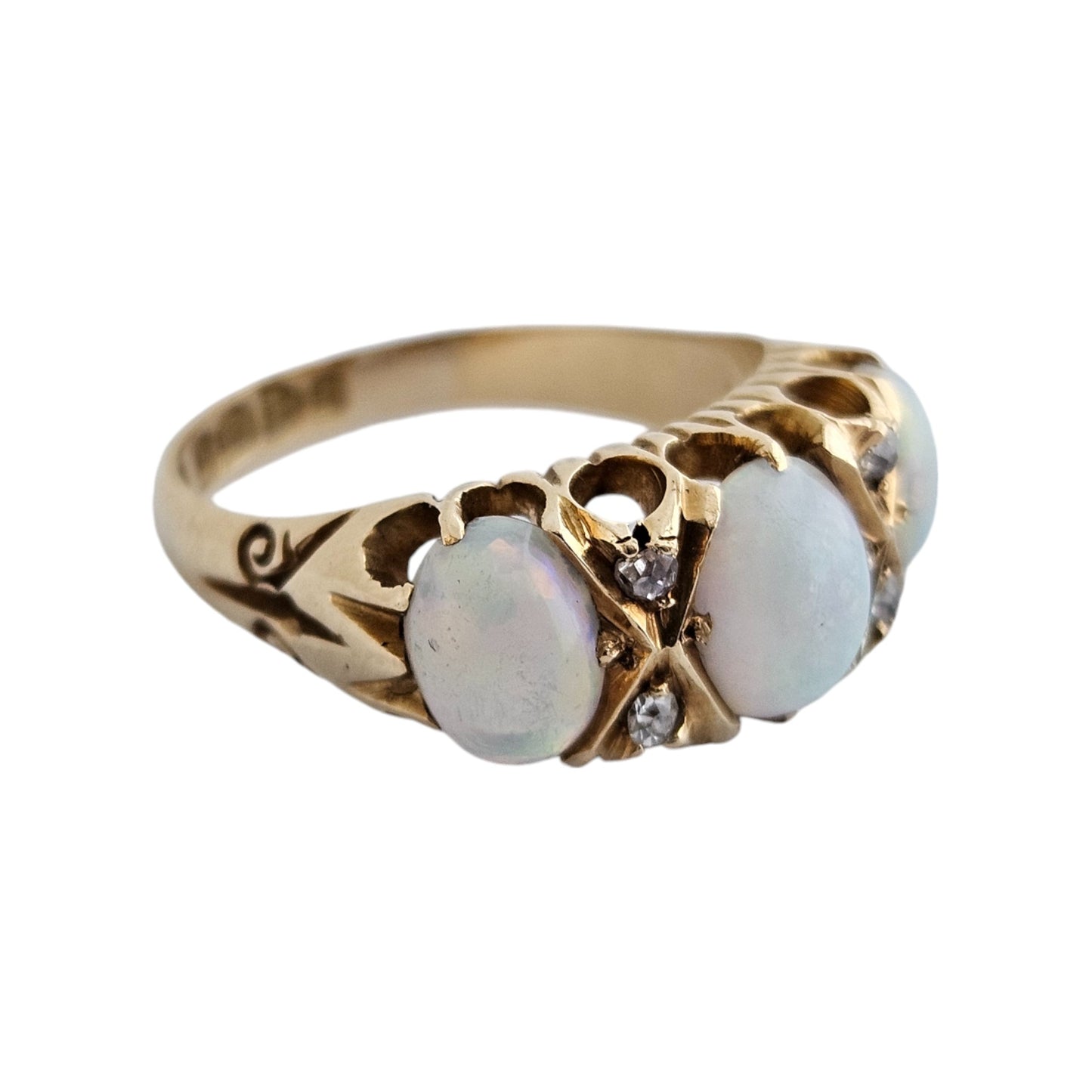 Edwardian 18ct Yellow Gold Opals & Diamonds Ring 1903 Size K 4.1 g