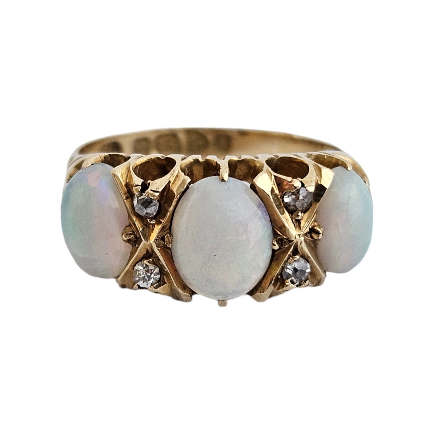 Edwardian 18ct Yellow Gold Opals & Diamonds Ring 1903 Size K 4.1 g