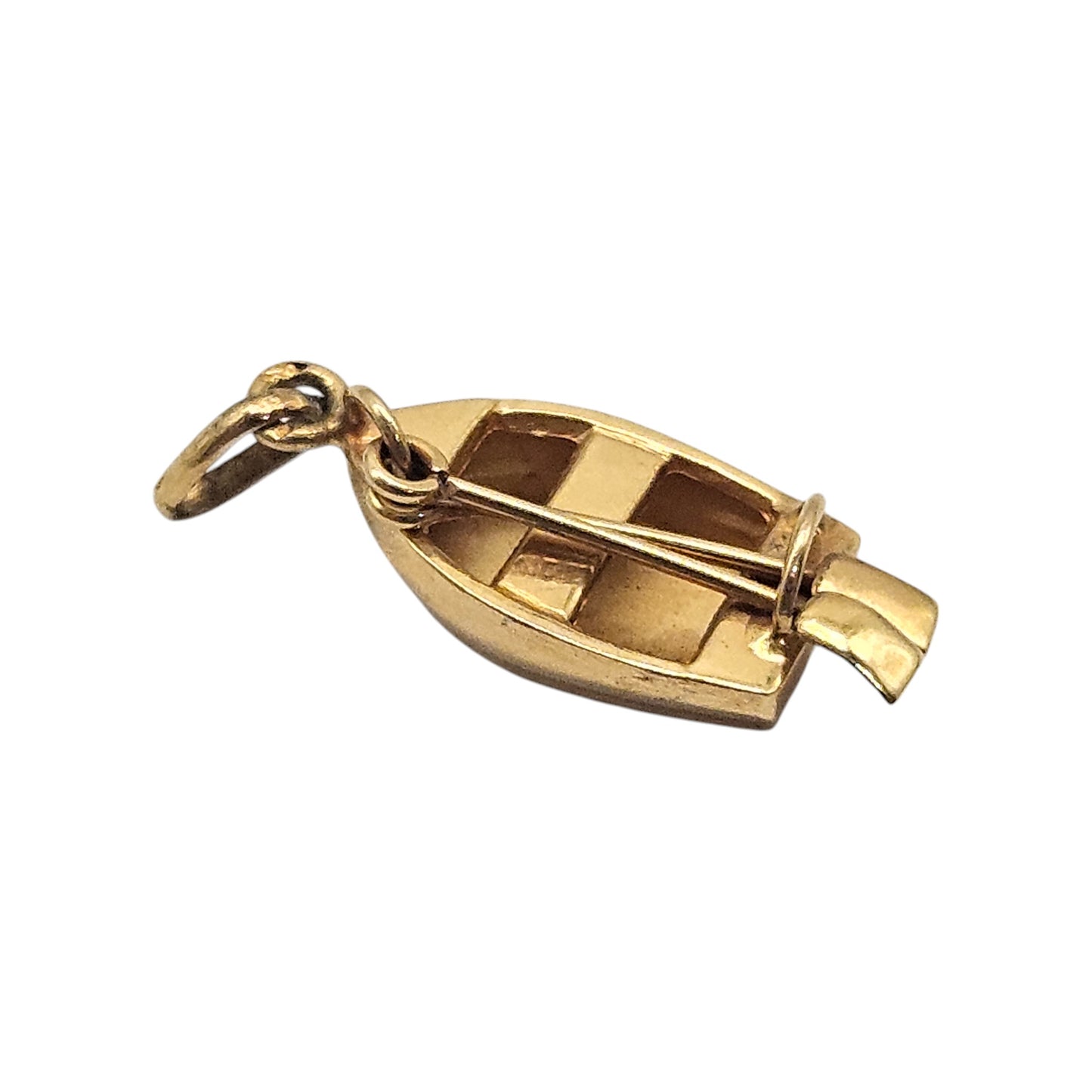 18ct Yellow Gold Boat With Paddles Charm L 1.5 cm 0.7 g.