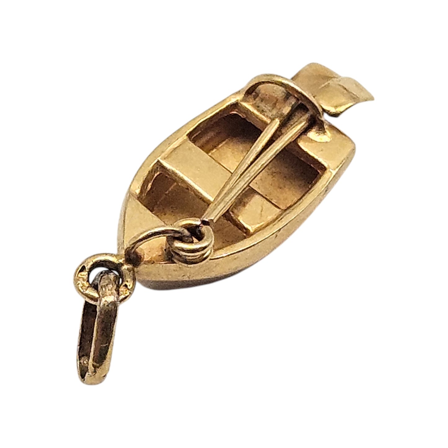 18ct Yellow Gold Boat With Paddles Charm L 1.5 cm 0.7 g.
