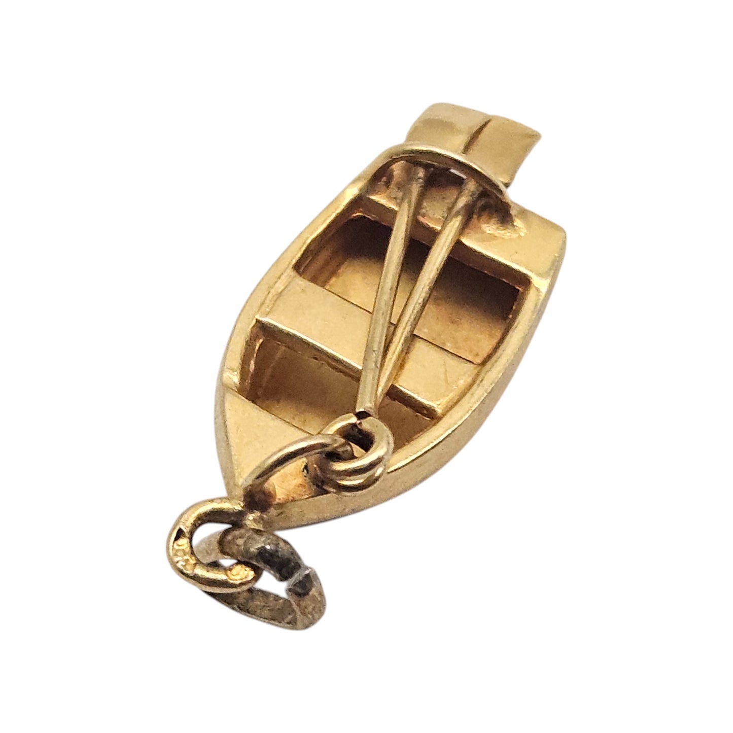18ct Yellow Gold Boat With Paddles Charm L 1.5 cm 0.7 g.